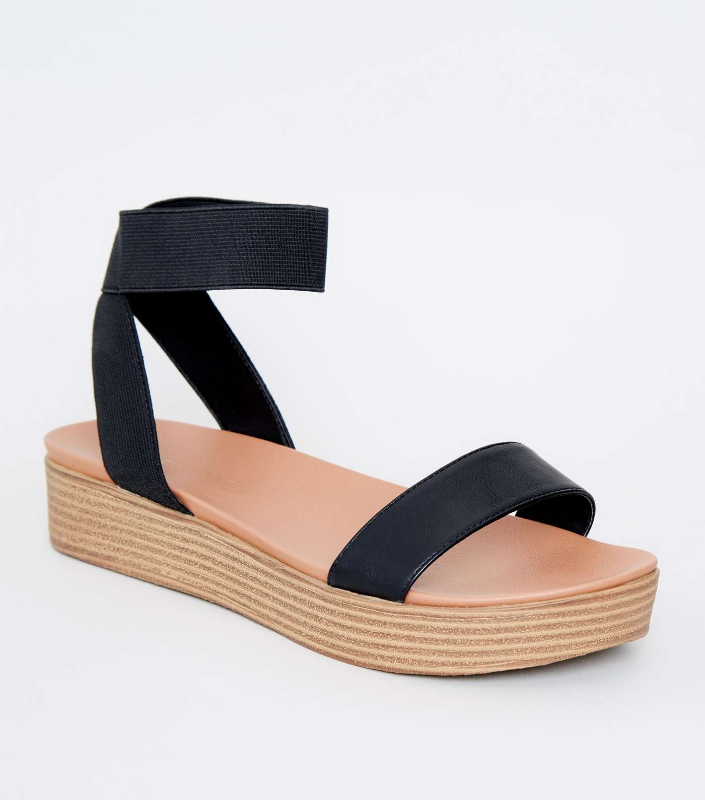 Black Wood Flatform Footbed Sandals 