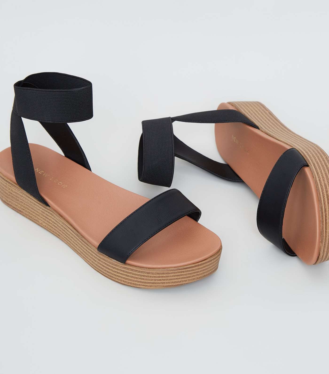 Black Wood Flatform Footbed Sandals  Image 3