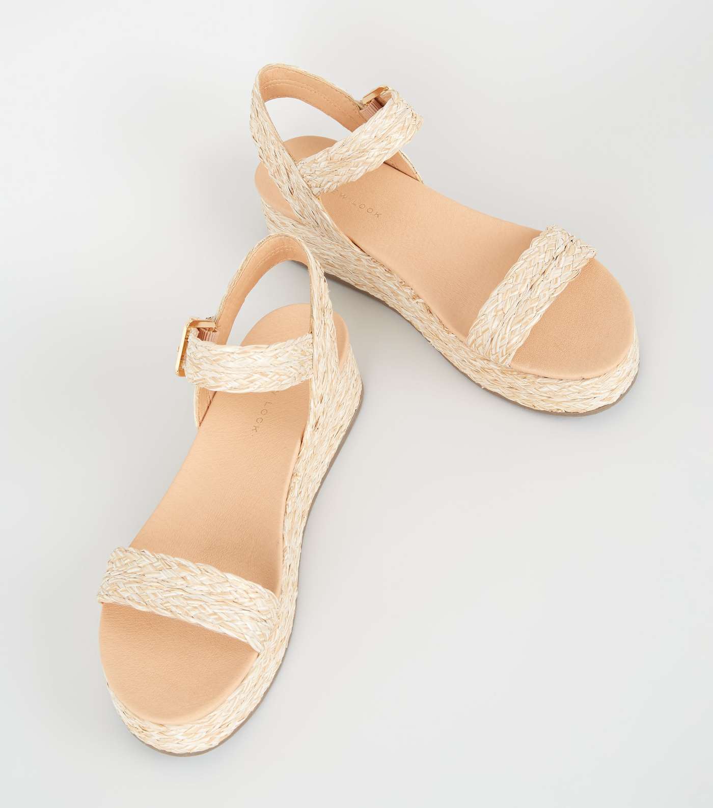 Off White Straw Effect Flatform Footbed Sandals  Image 4