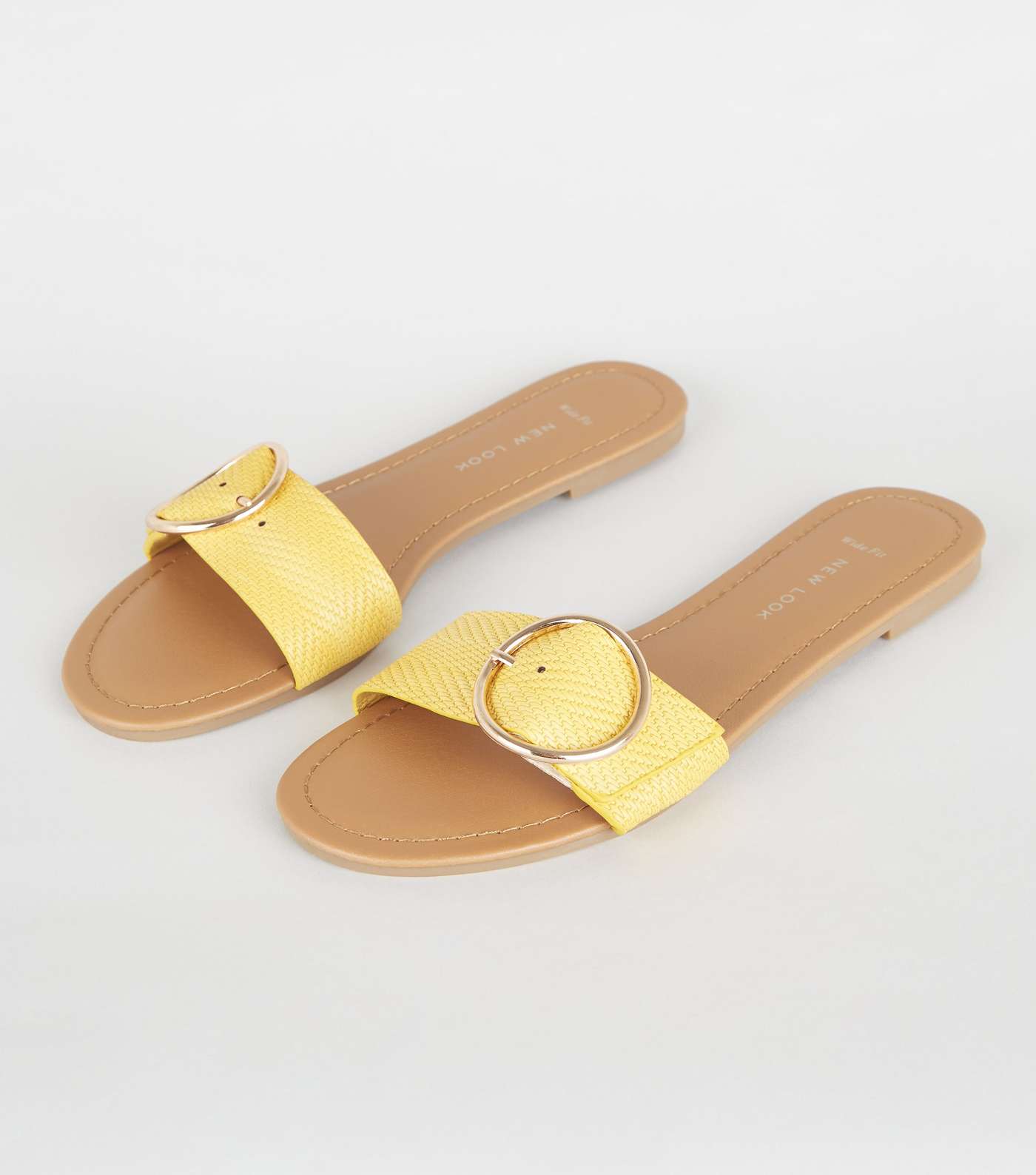 Wide Fit Mustard Woven Strap Sliders Image 3