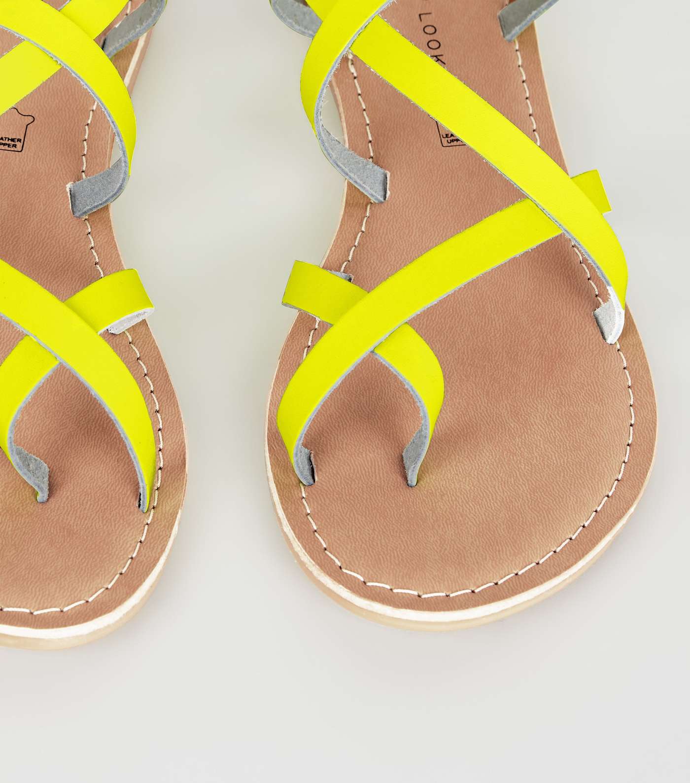 Yellow Neon Leather Strappy Flat Sandals Image 4