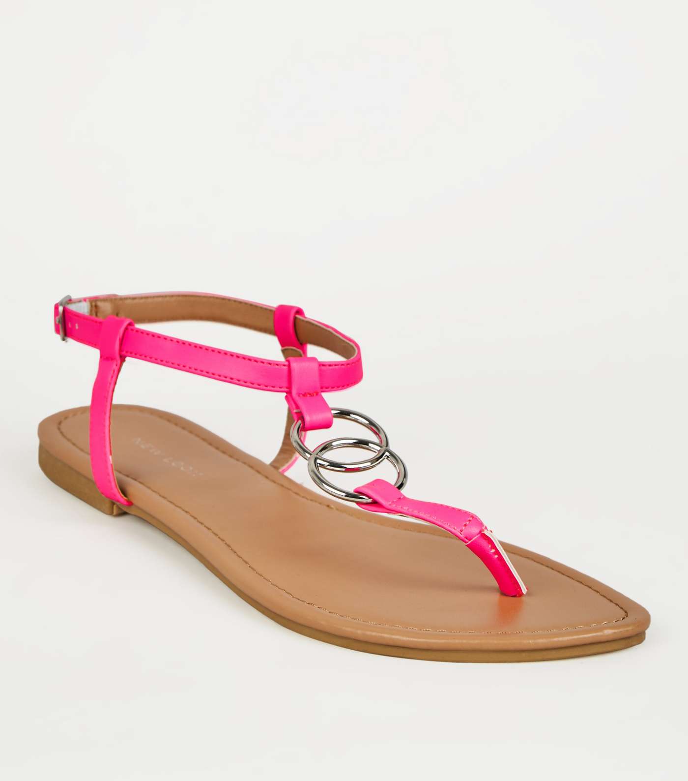 Bright Pink Neon Ring Strap Flat Sandals