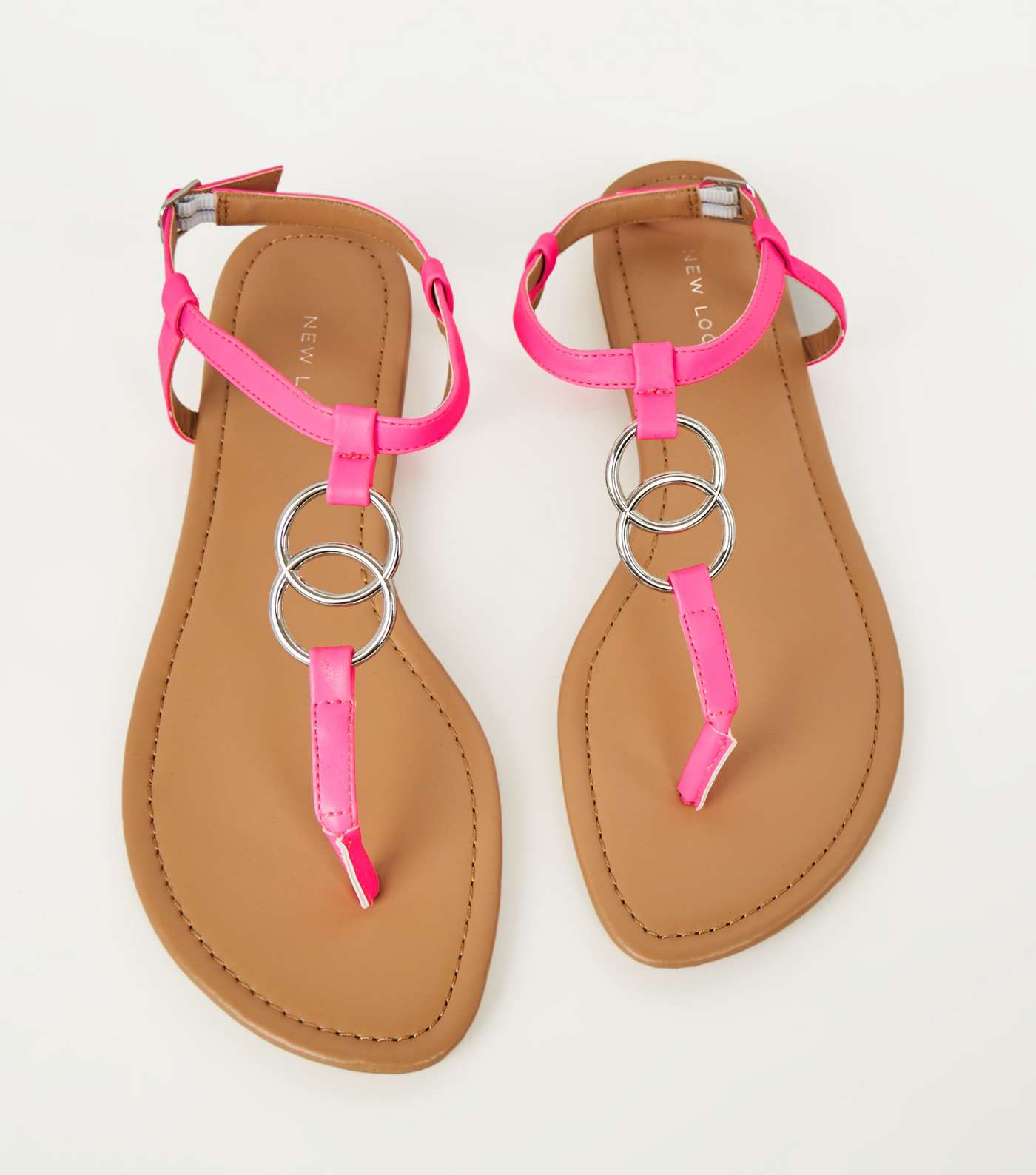 Bright Pink Neon Ring Strap Flat Sandals Image 3