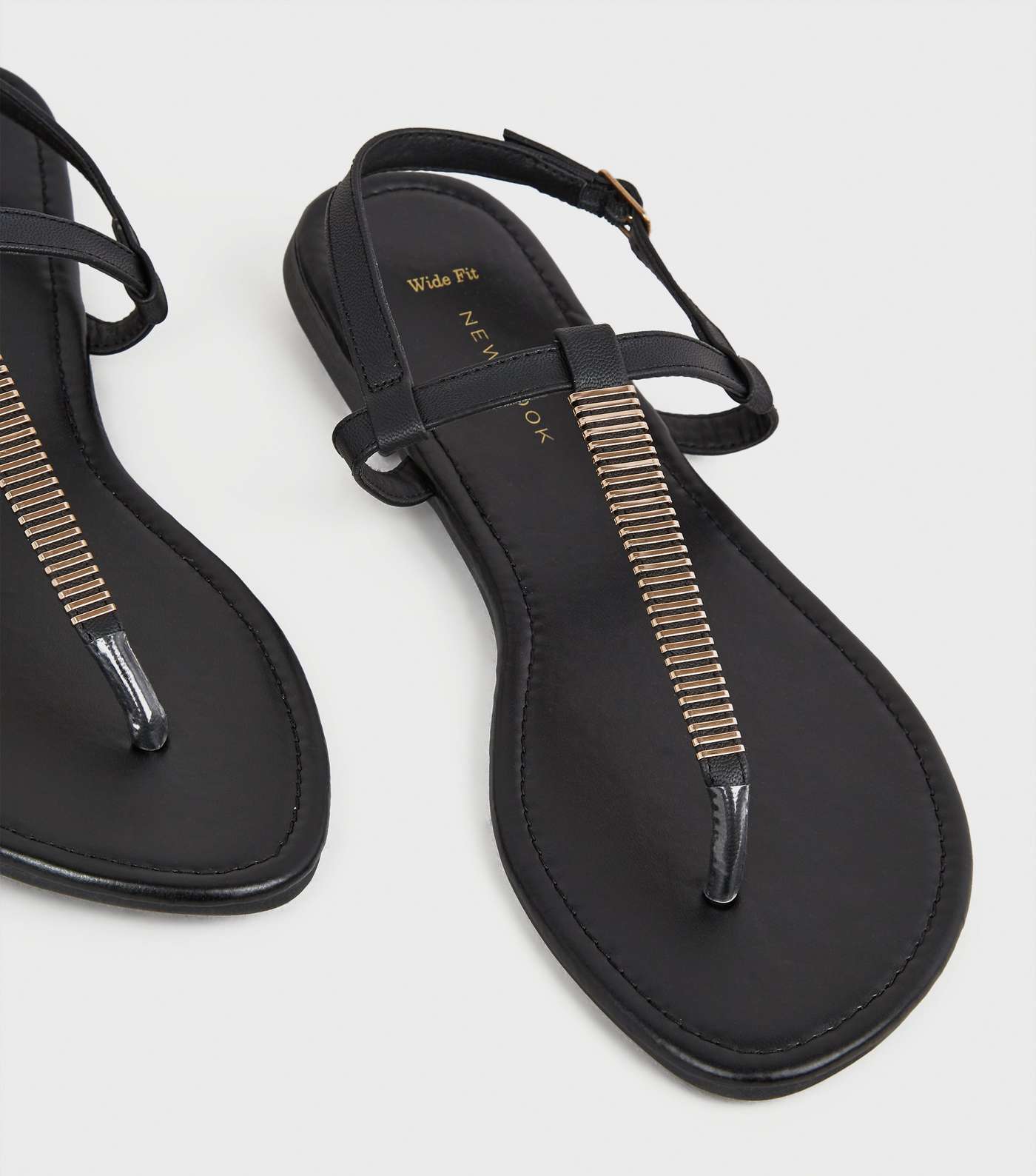 Wide Fit Black Bar Strap Flat Sandals Image 4