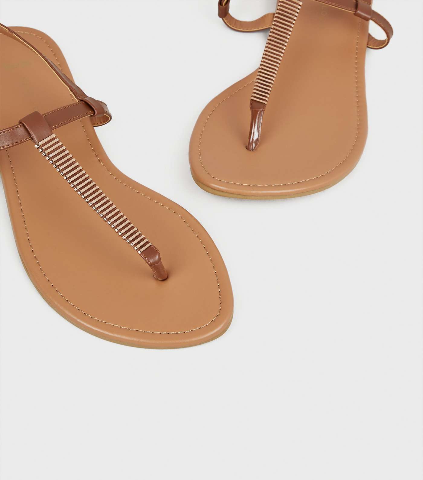 Wide Fit Stone Bar Strap Flat Sandals Image 3