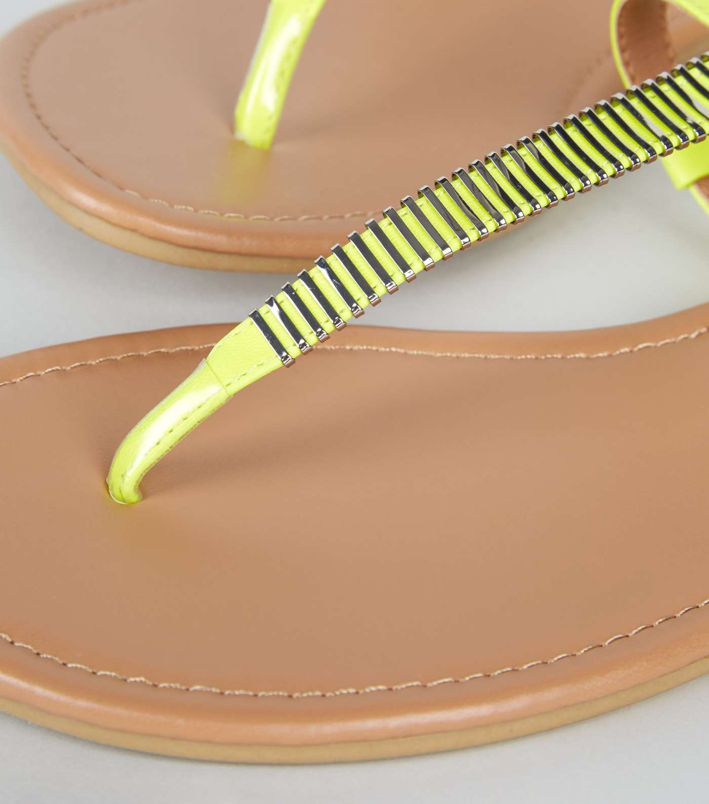 Wide Fit Yellow Neon Bar Strap Flat Sandals Image 4