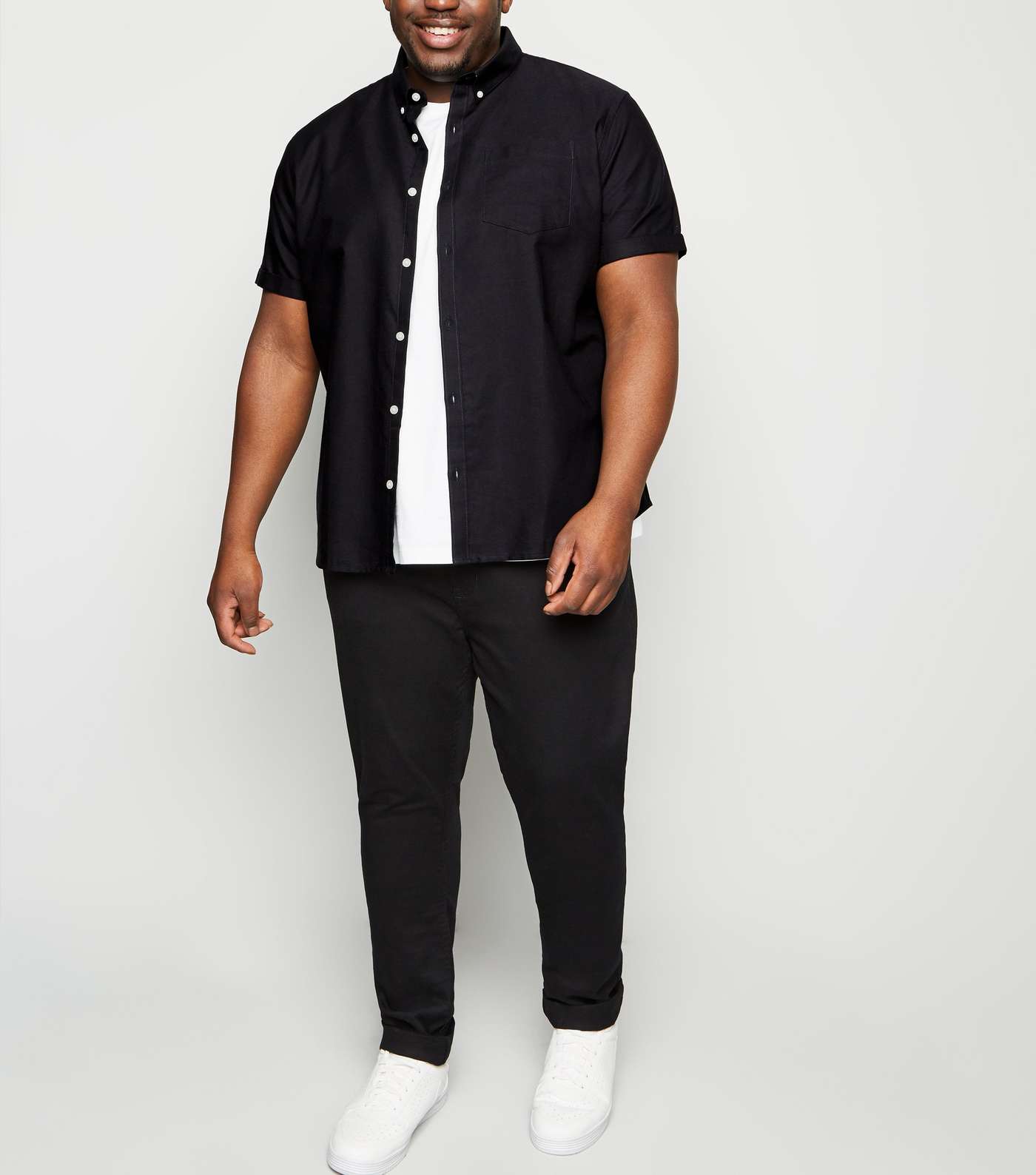 Plus Size Black Short Sleeve Oxford Shirt Image 2