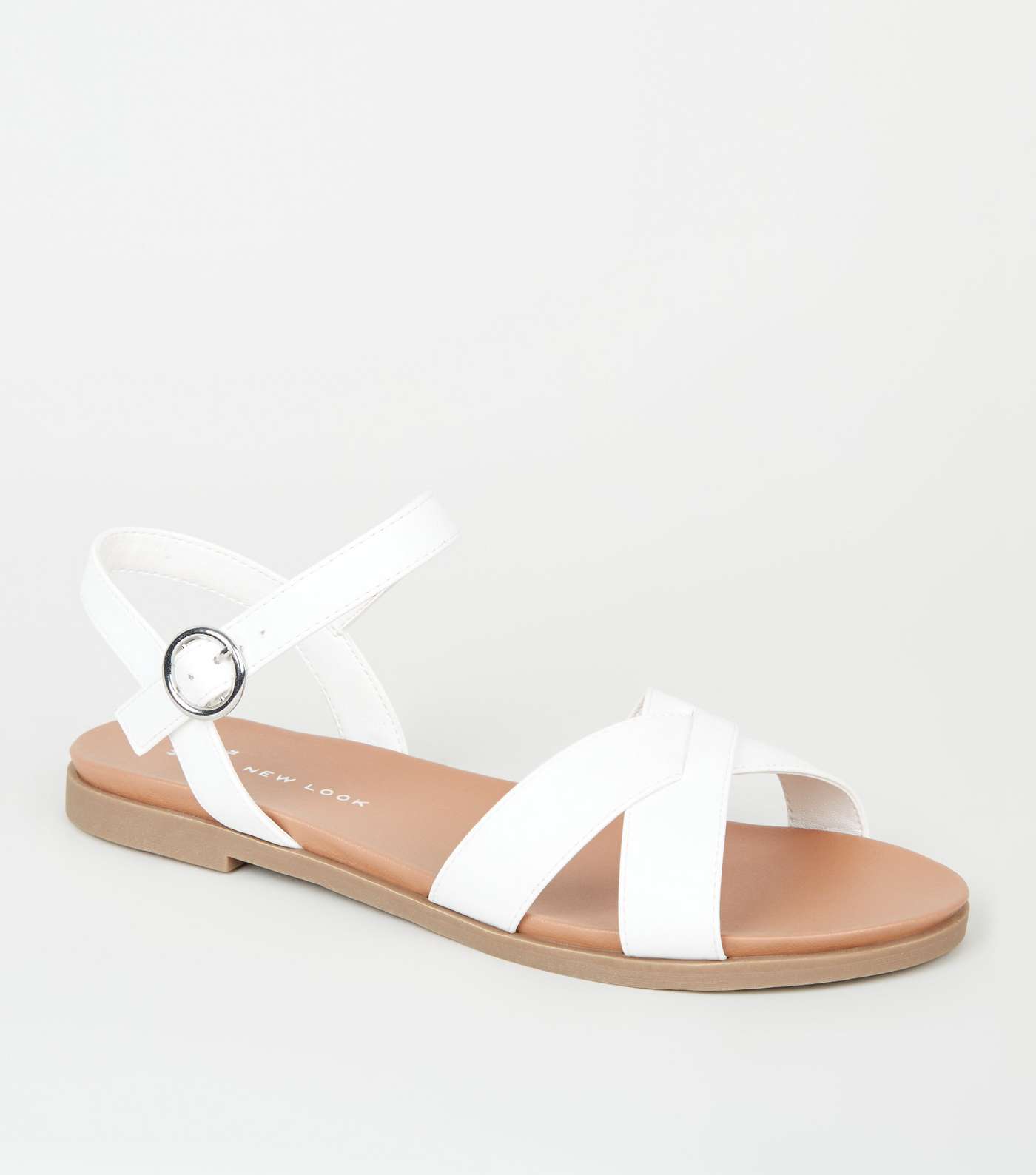 Wide Fit White Leather-Look Footbed Sandals