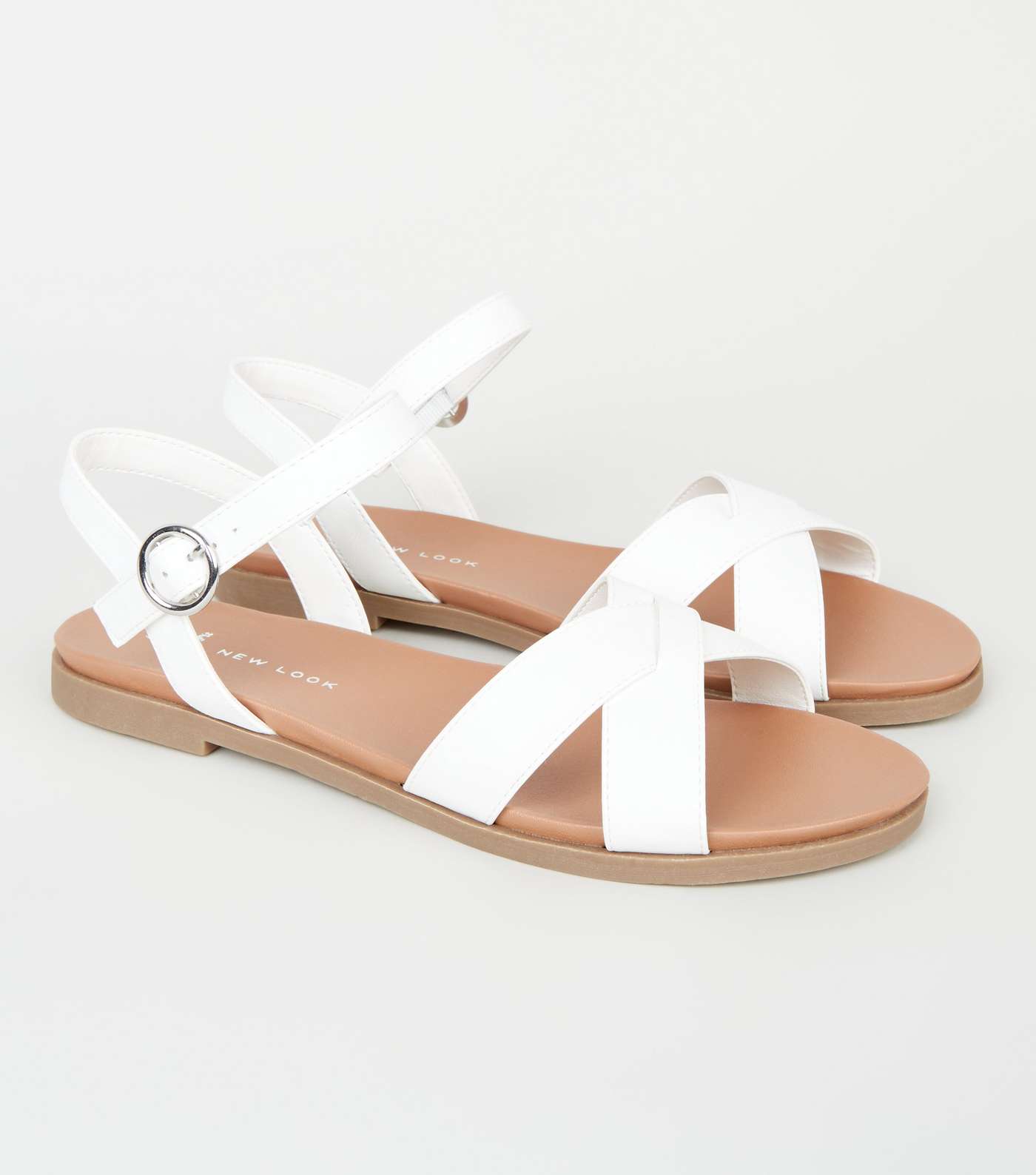 Wide Fit White Leather-Look Footbed Sandals Image 3