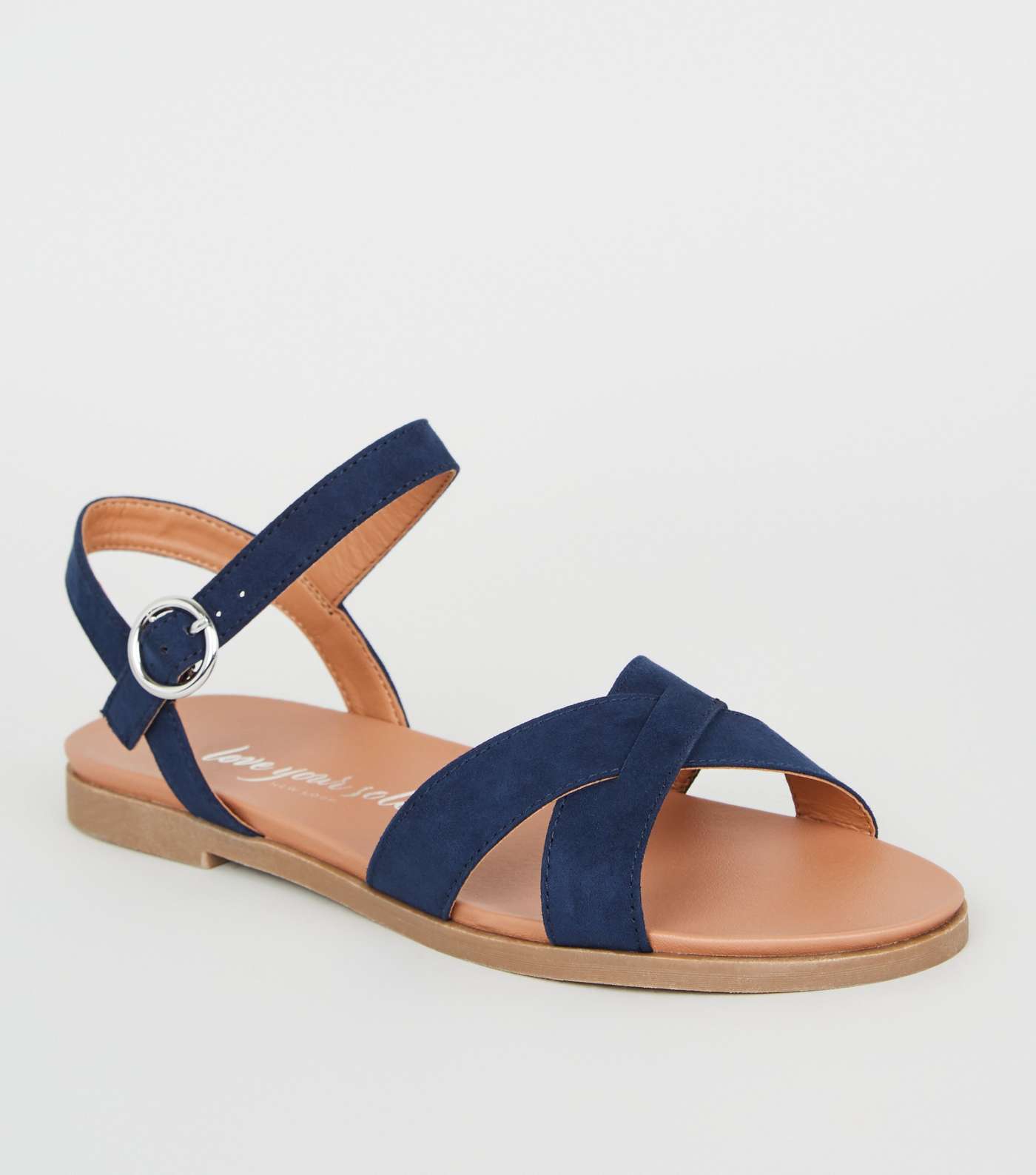 Wide Fit Navy Cross Strap Footbed Sandals