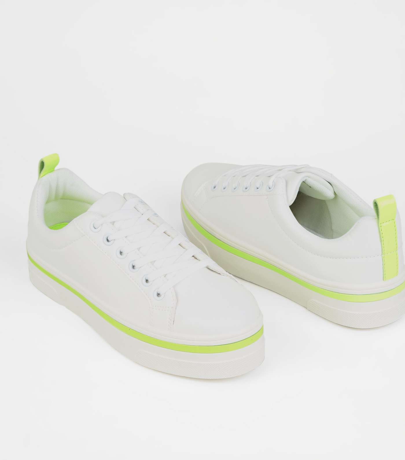 White Neon Trim Lace Up Trainers Image 3