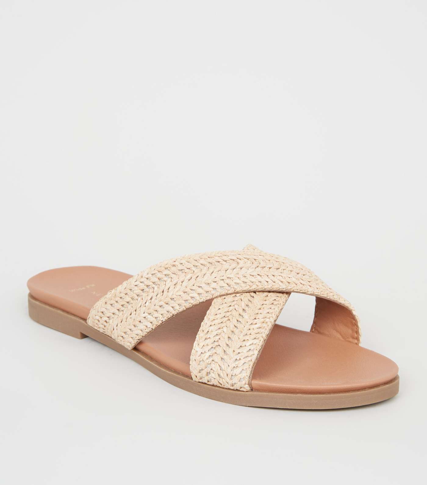 Wide Fit Camel Straw Effect Footbed Sliders