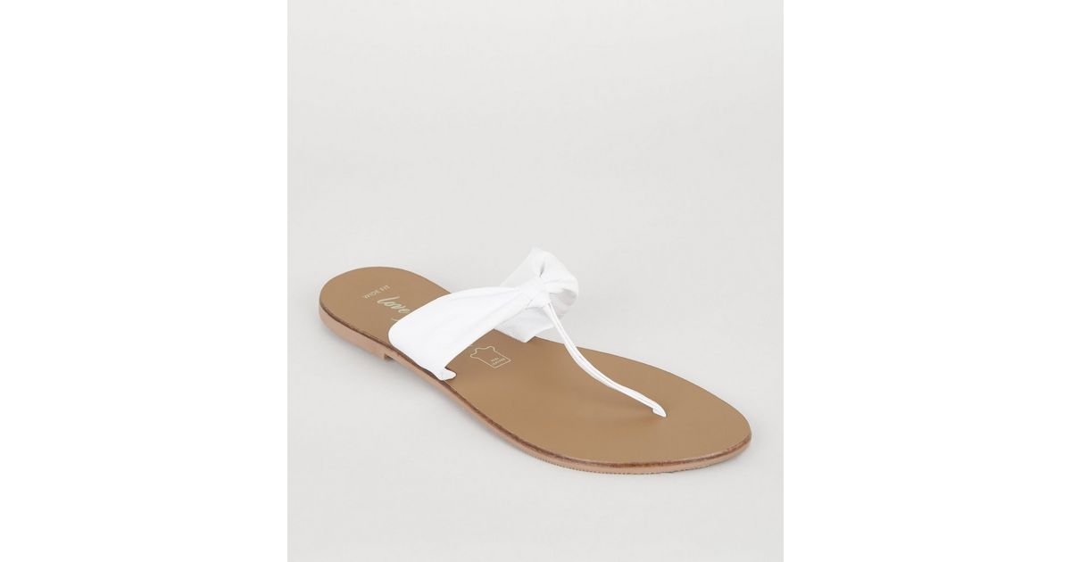 Wide Fit White Leather Ruched Flip Flops | New Look