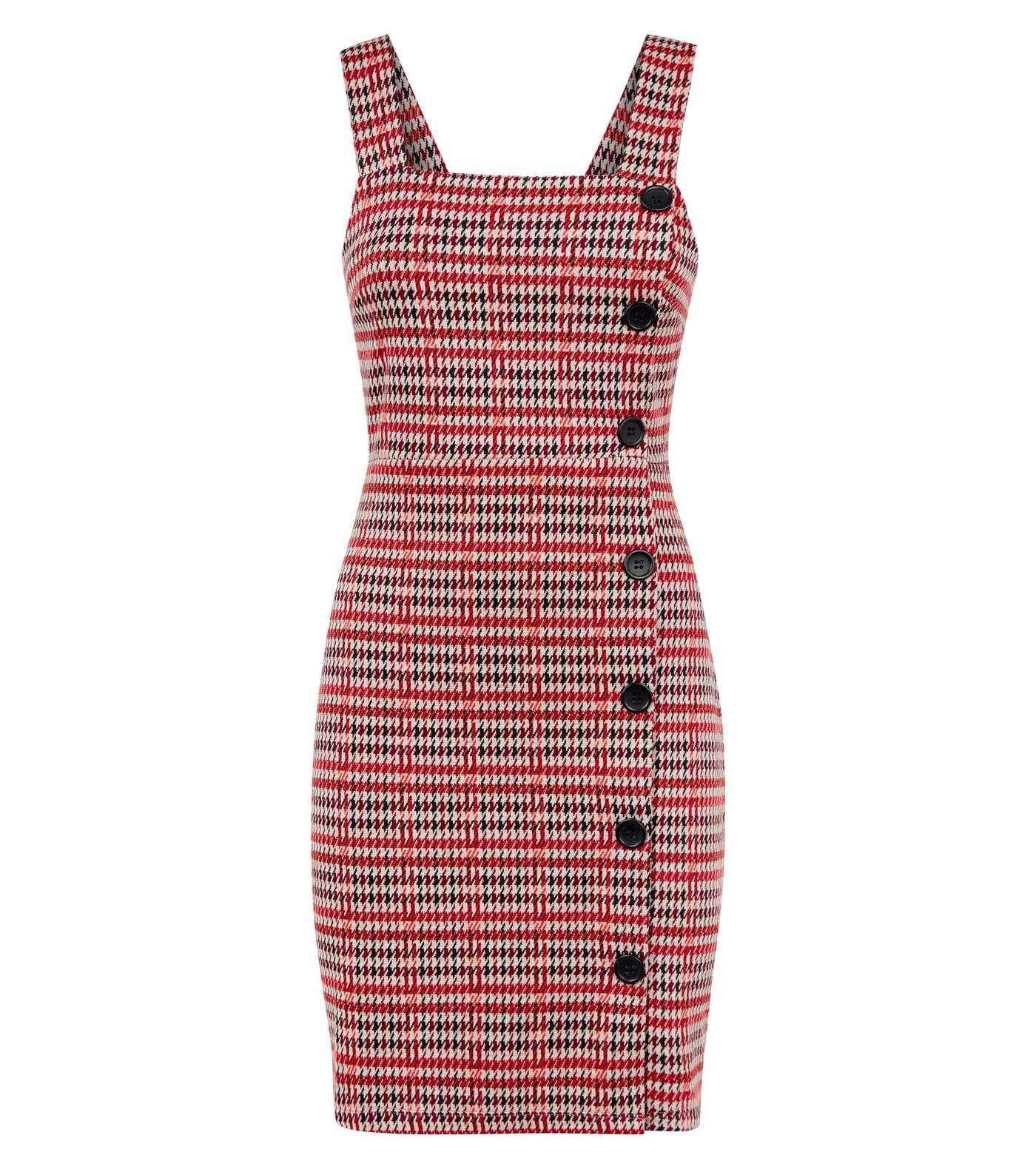 Rust Houndstooth Button Side Pinafore Dress Image 4