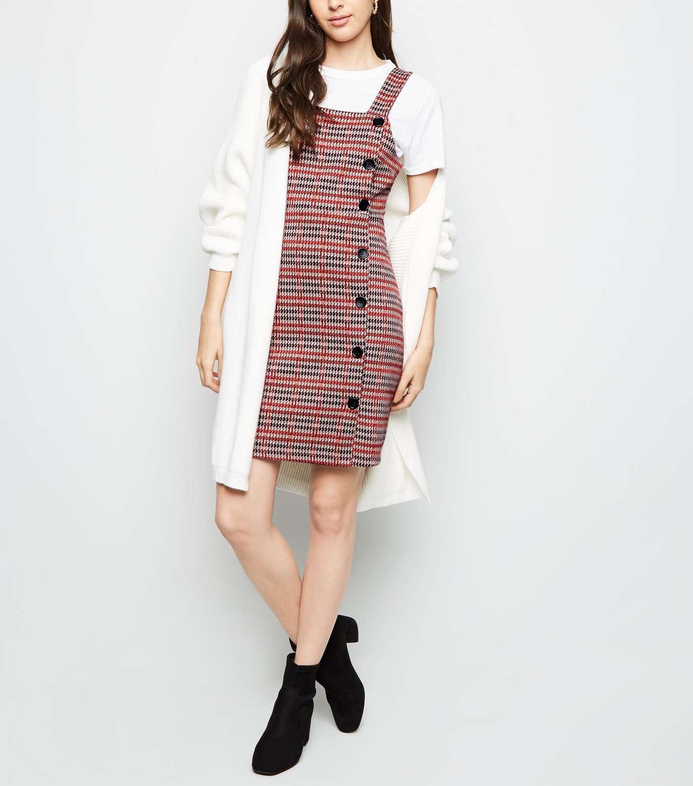 Rust Houndstooth Button Side Pinafore Dress Image 2