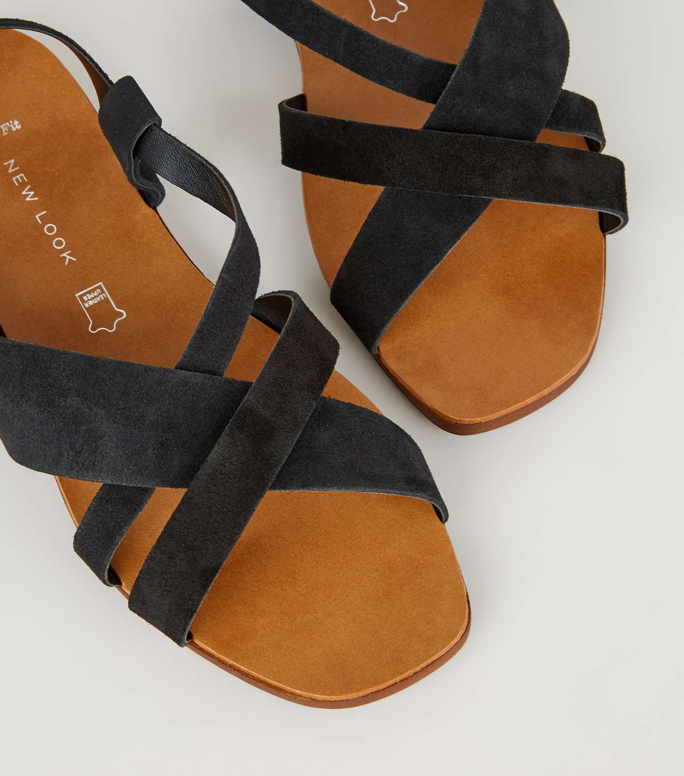 Wide Fit Black Suede Strappy Flat Sandals Image 3