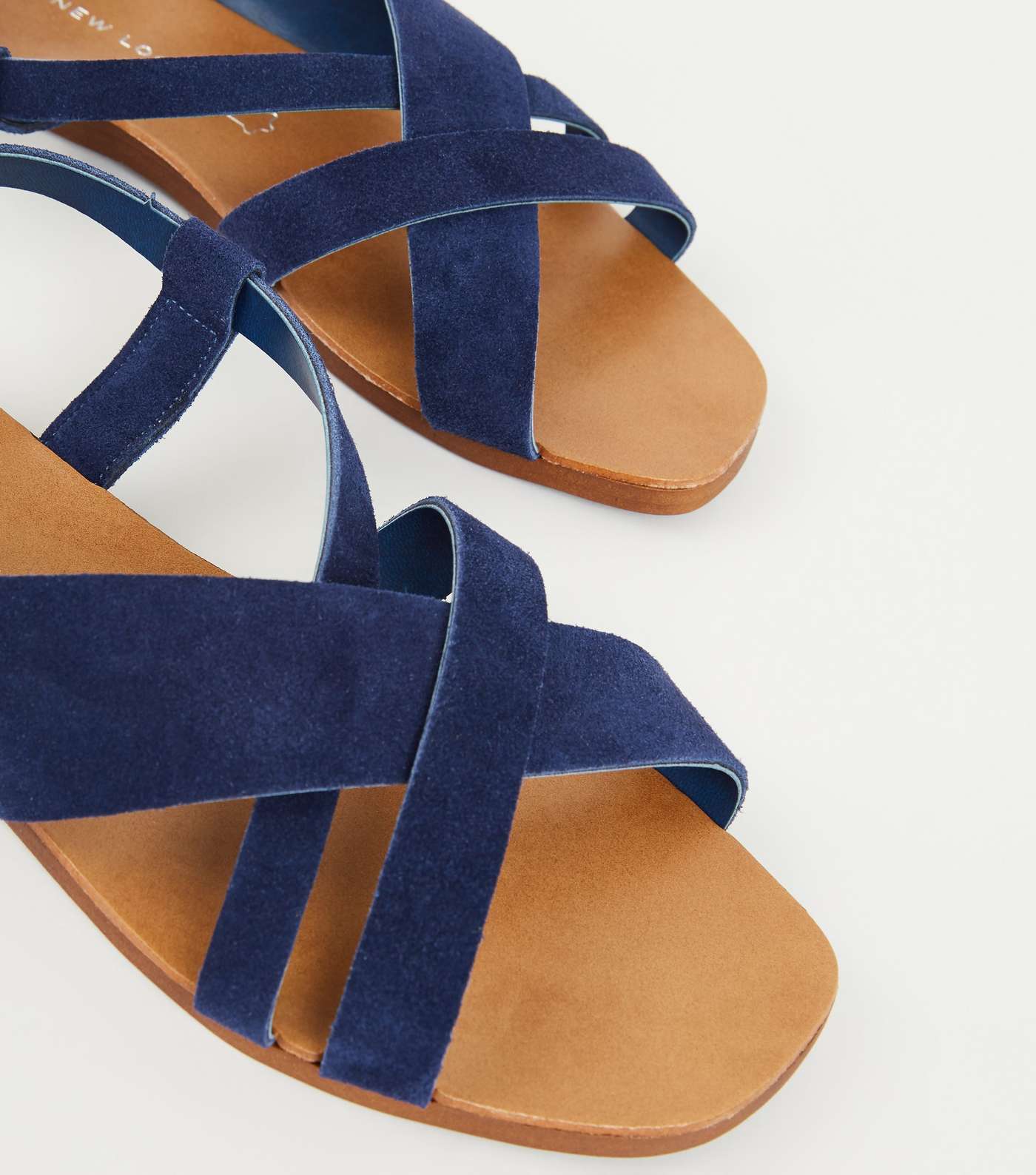 Wide Fit Navy Suede Strappy Flat Sandals Image 4
