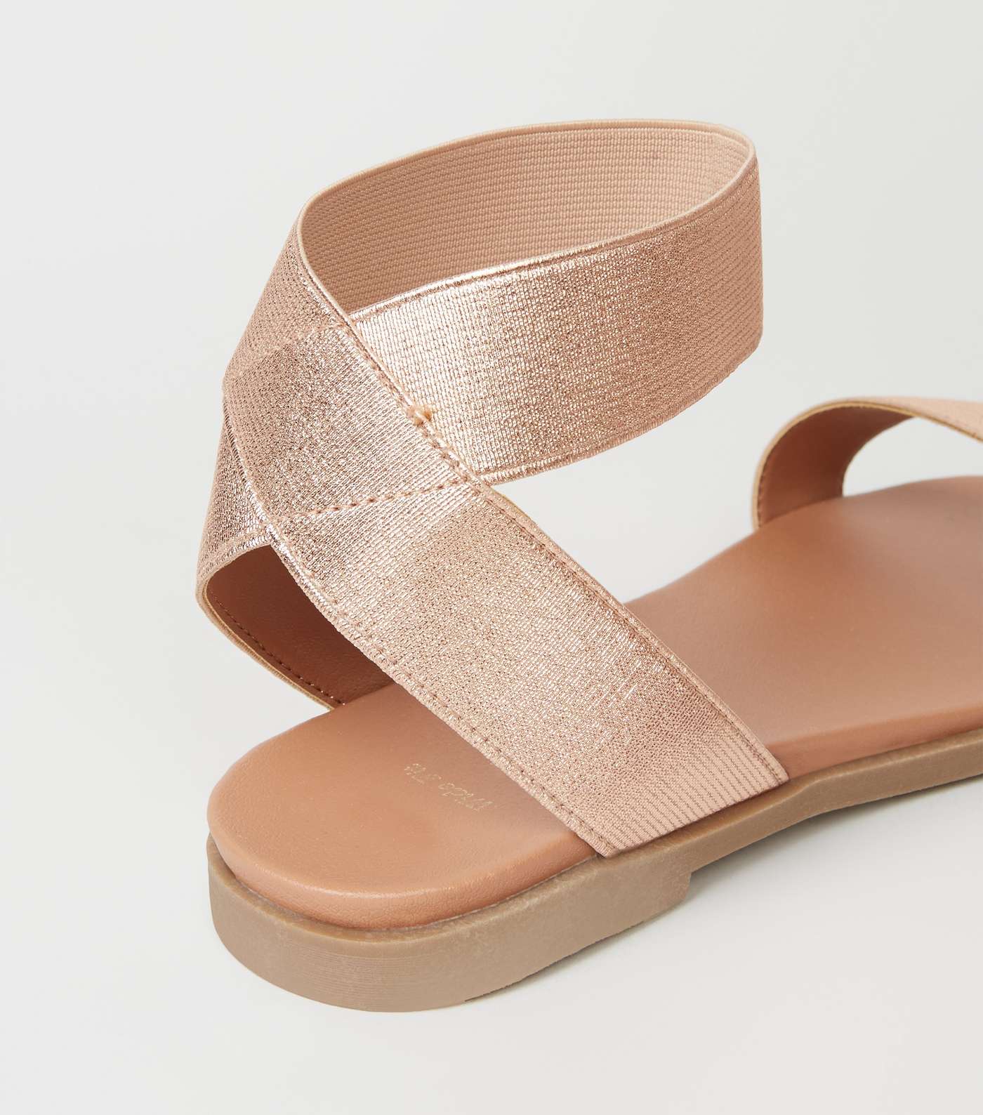 Wide Fit Rose Gold Elastic Ankle Strap Flat Sandals Image 4