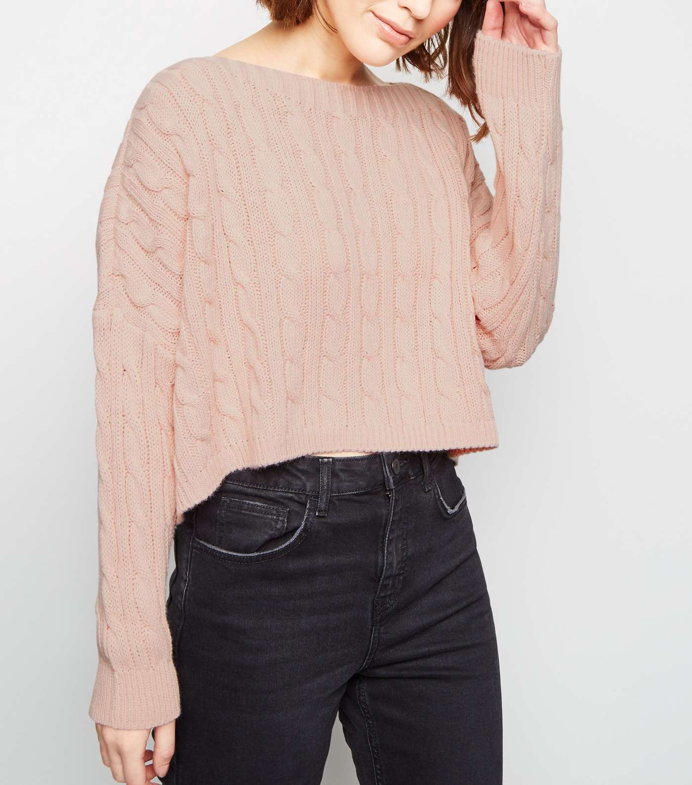 Cameo Rose Pale Pink Cable Knit Jumper