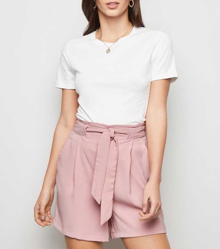 Mid Pink Tie Waist Shorts