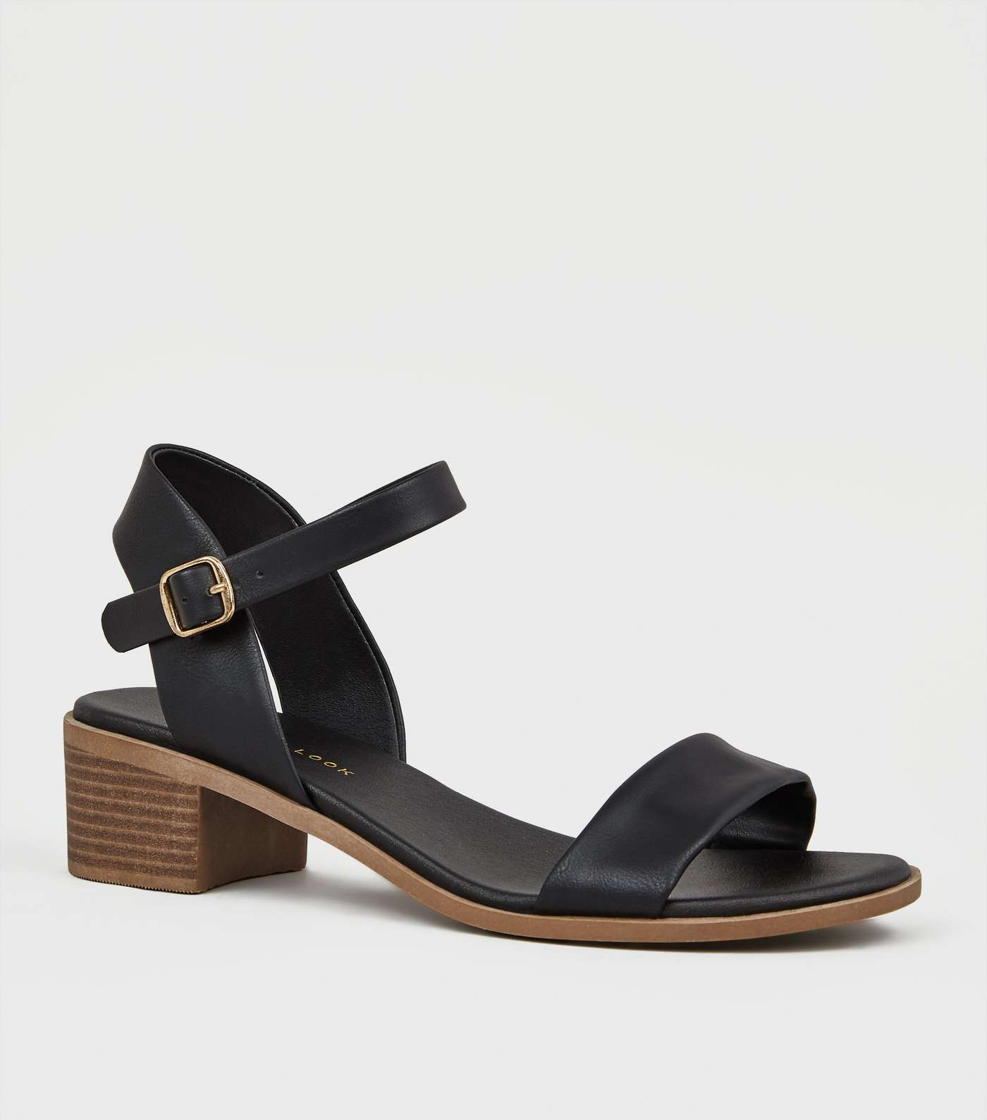Wide Fit Black Leather-Look Footbed Sandals