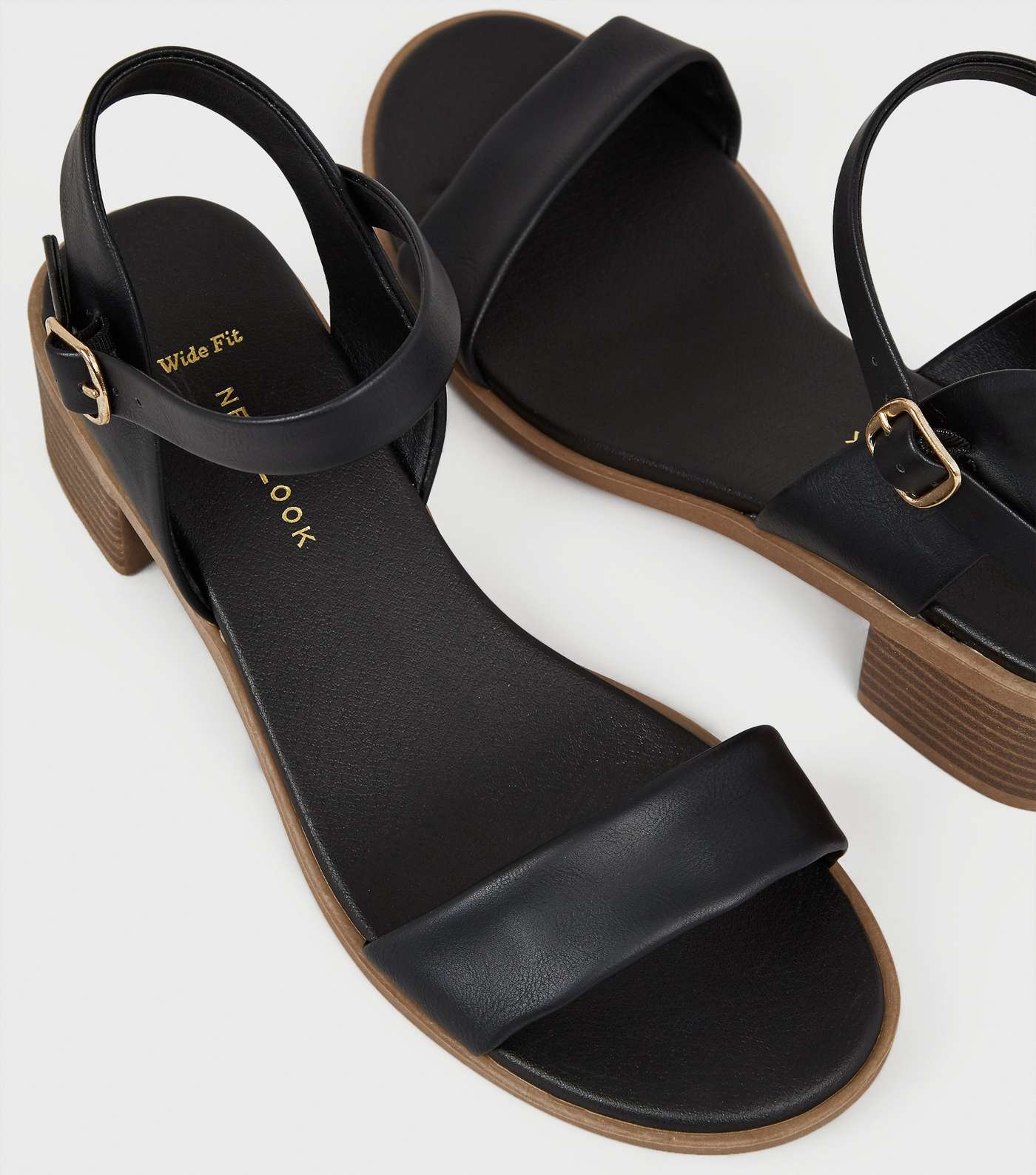 Wide Fit Black Leather-Look Footbed Sandals Image 3