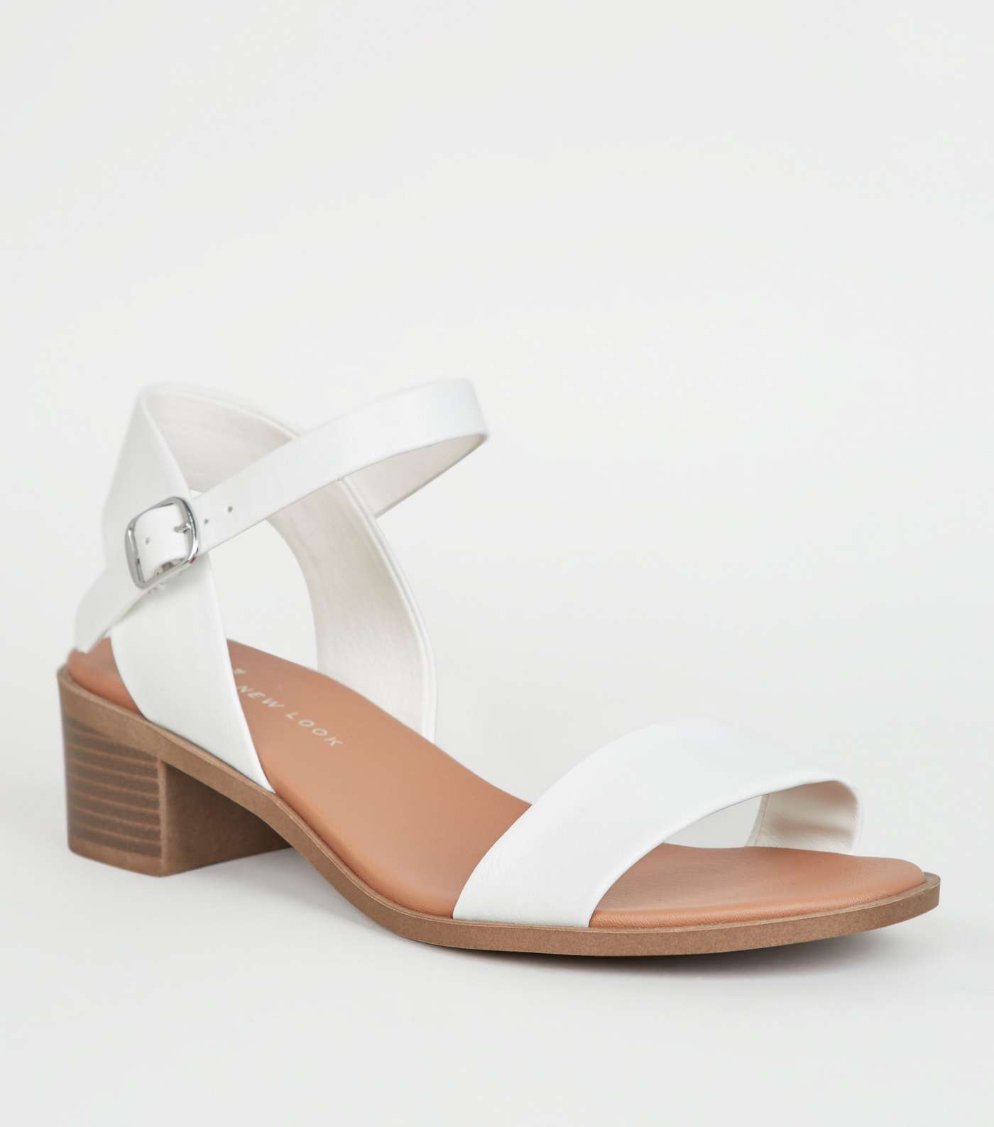 Wide Fit White Leather-Look Footbed Sandals