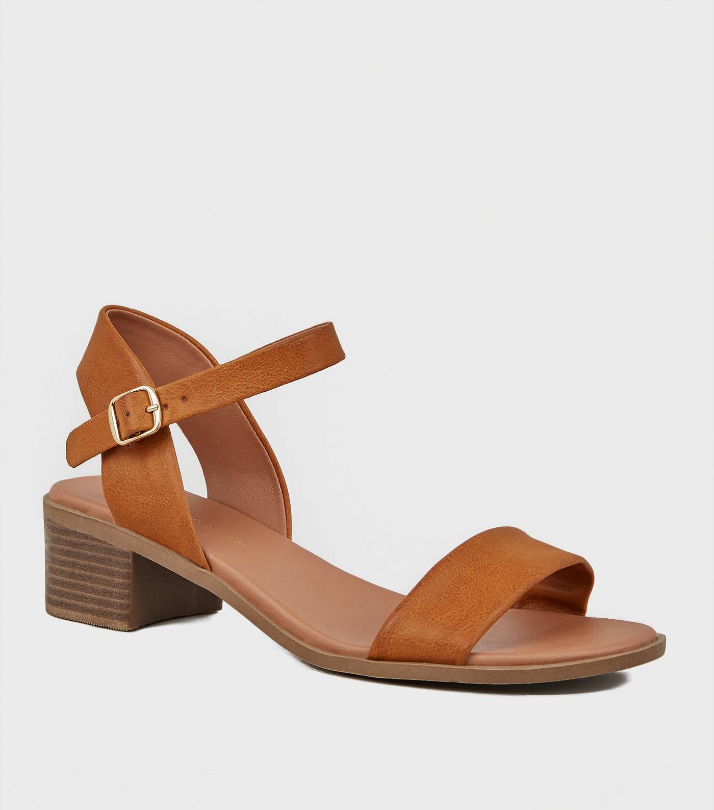 Wide Fit Tan Leather-Look Footbed Sandals