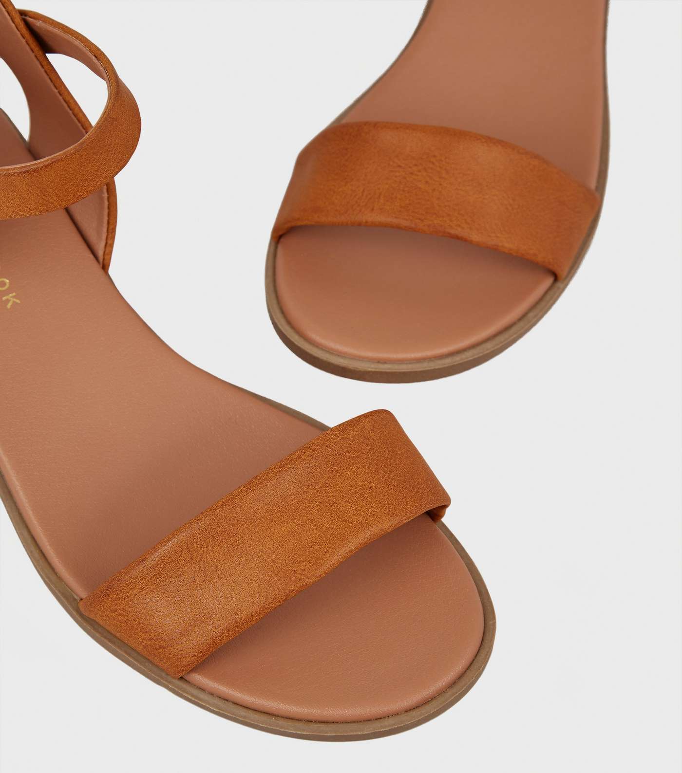 Wide Fit Tan Leather-Look Footbed Sandals Image 3