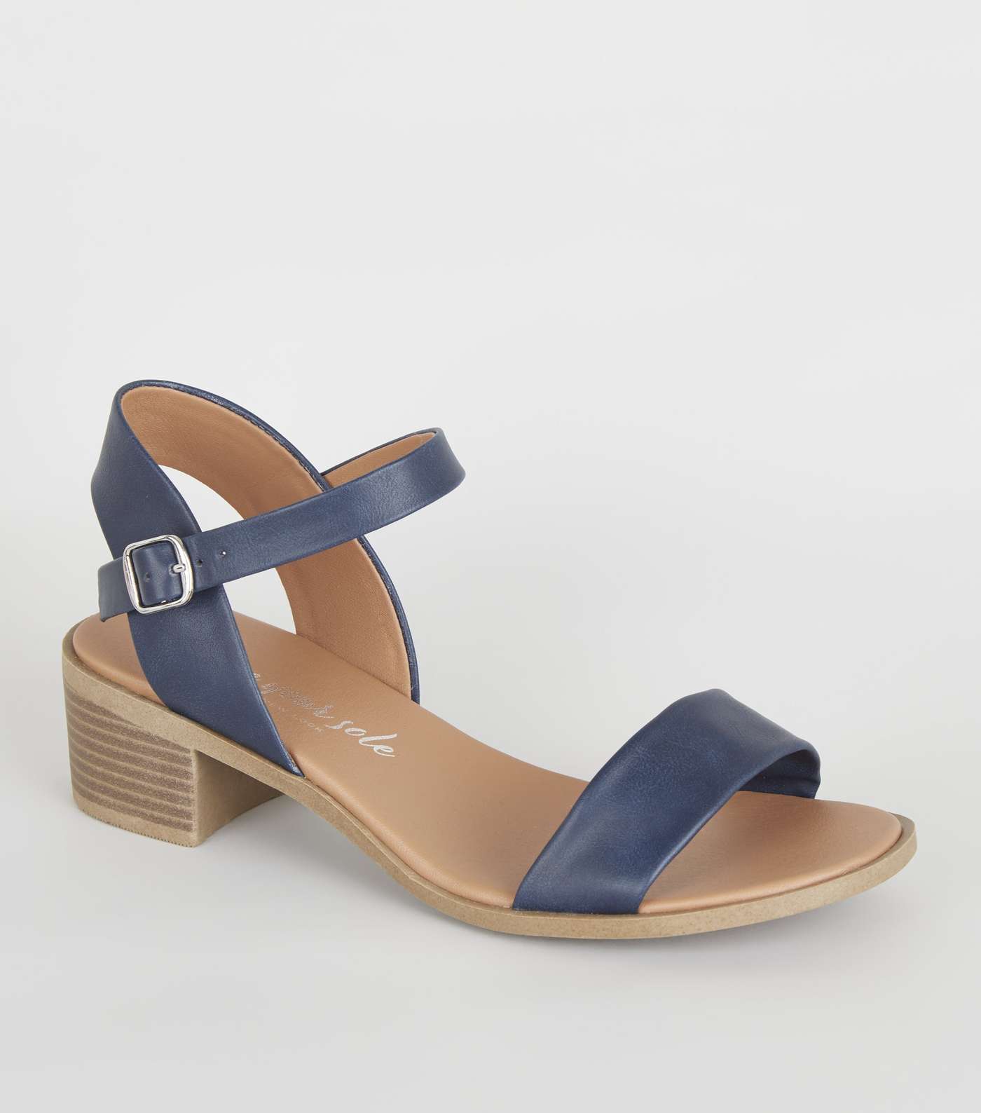 Wide Fit Navy Leather-Look Footbed Sandals
