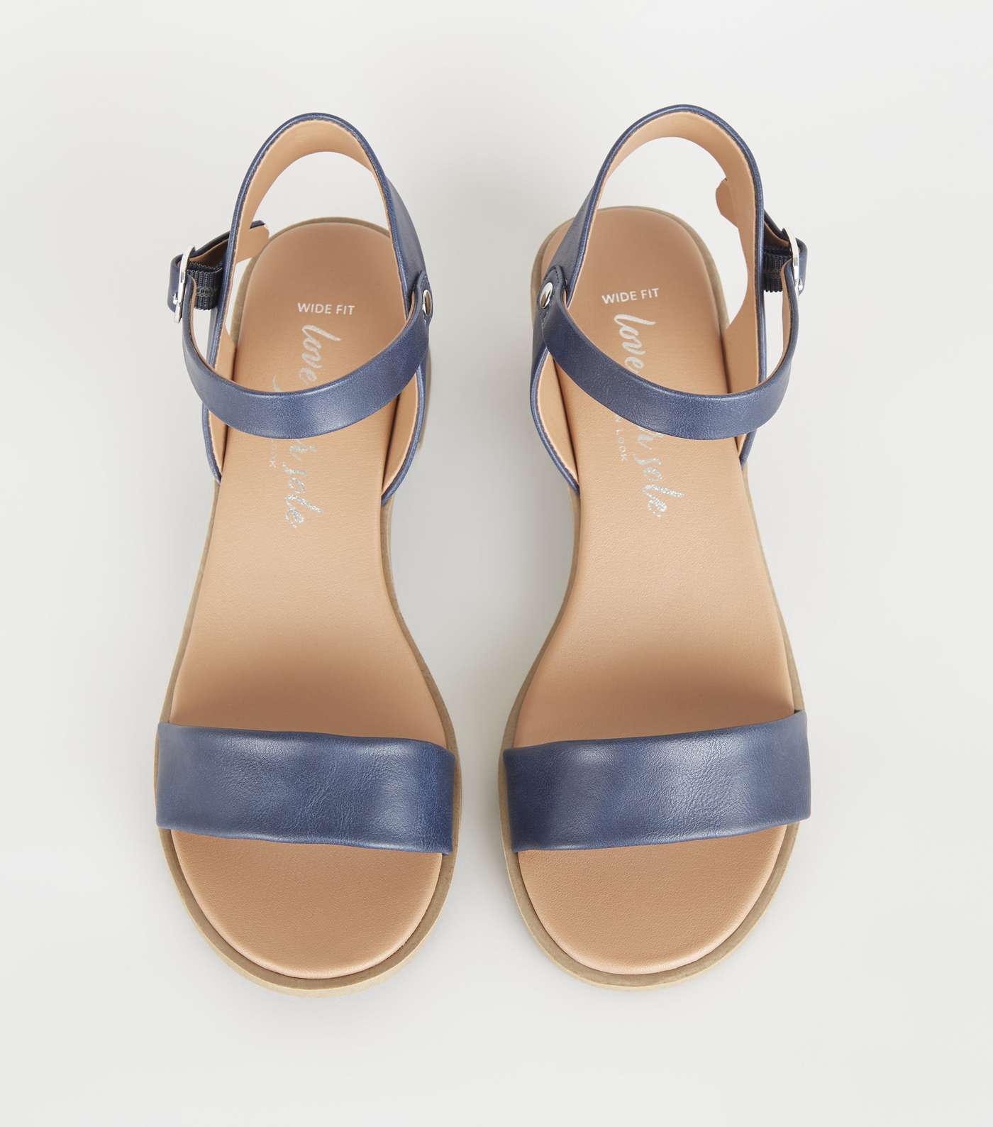 Wide Fit Navy Leather-Look Footbed Sandals Image 3