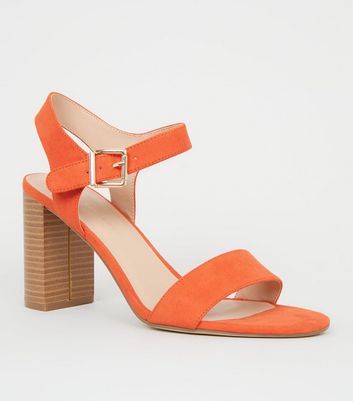 Wide Fit Orange Wood Effect Block Heel 