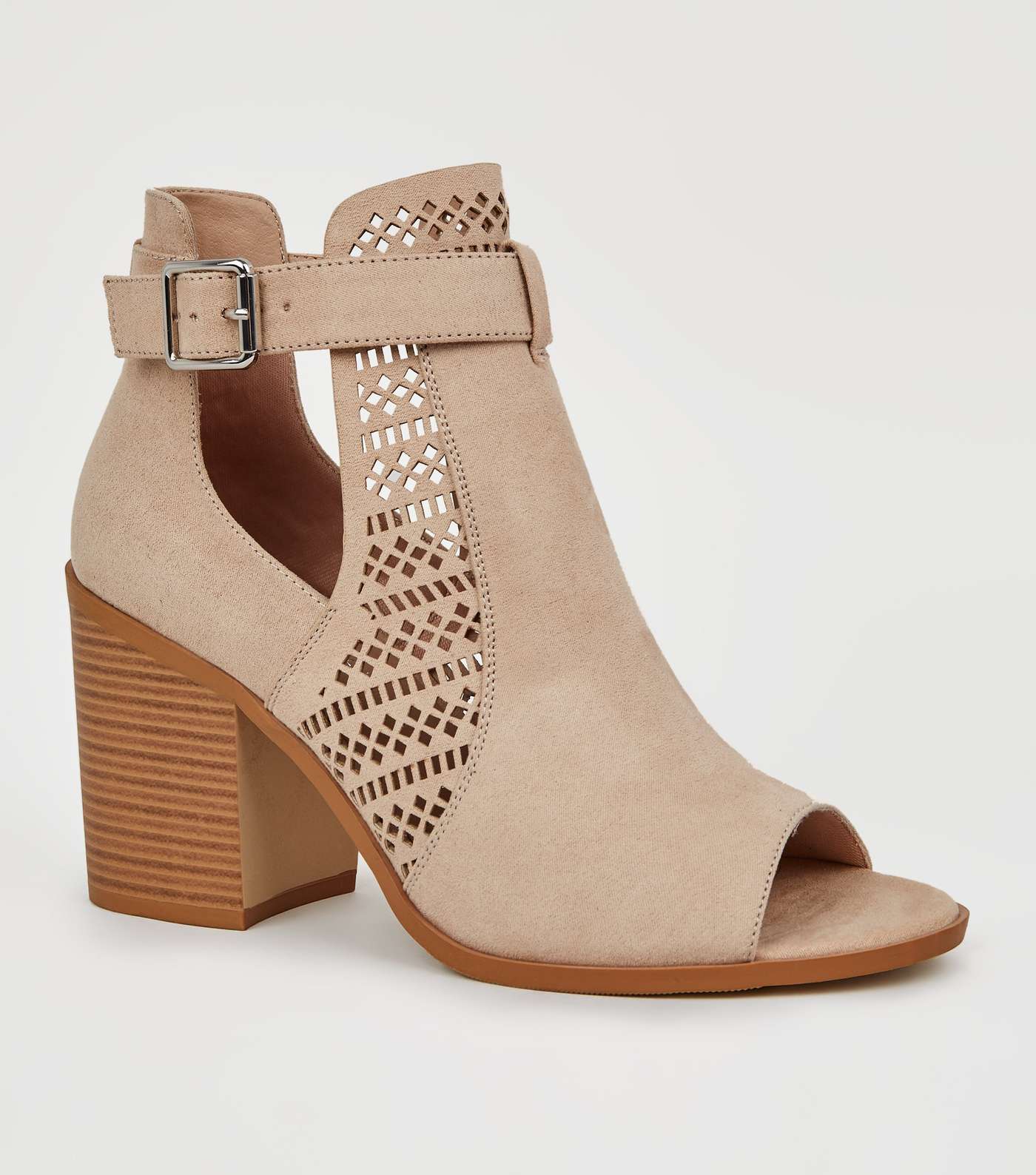 Wide Fit Nude Suedette Cut Out Block Heels