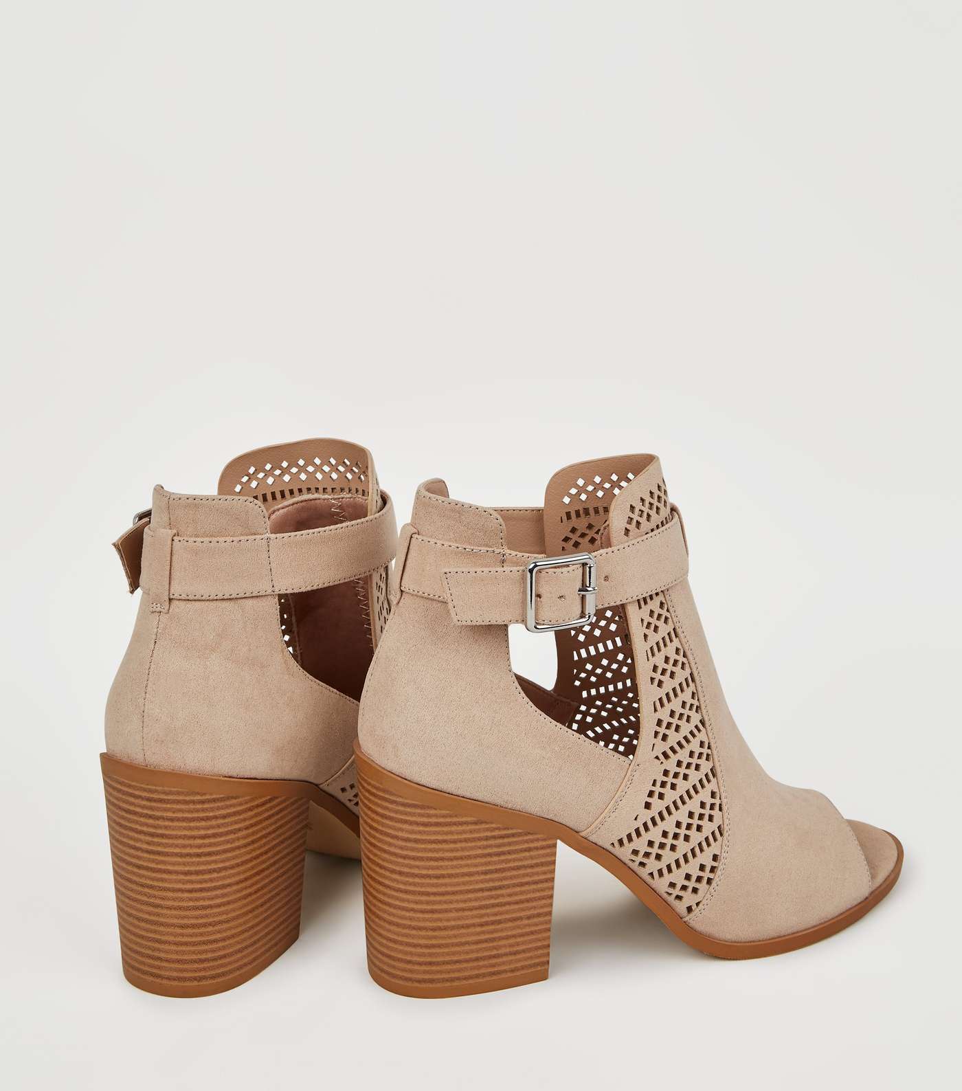 Wide Fit Nude Suedette Cut Out Block Heels Image 3