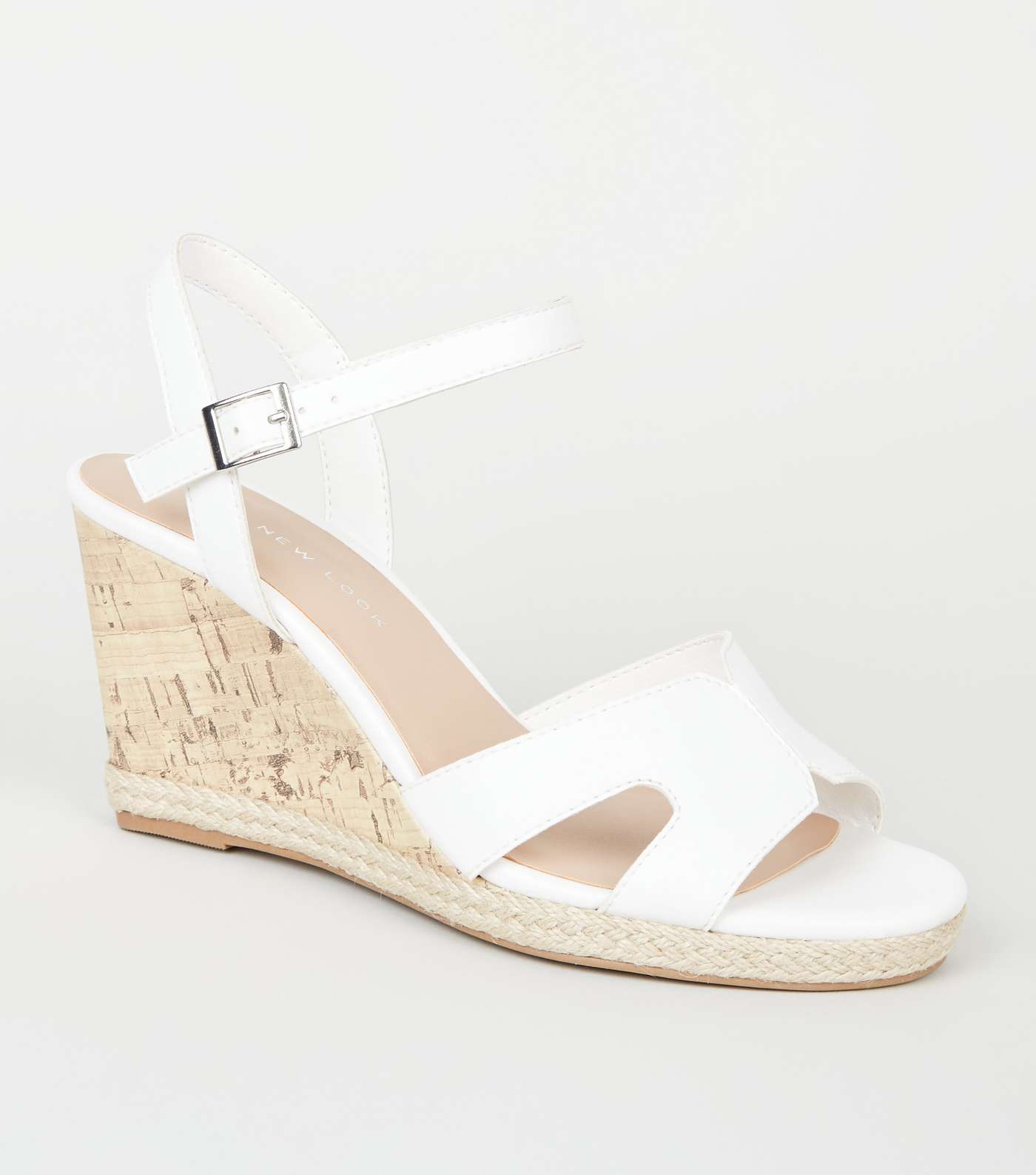 Wide Fit White Cork Effect Wedge Sandals