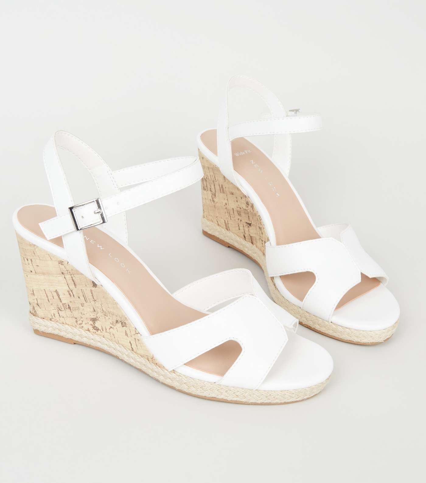 Wide Fit White Cork Effect Wedge Sandals Image 3