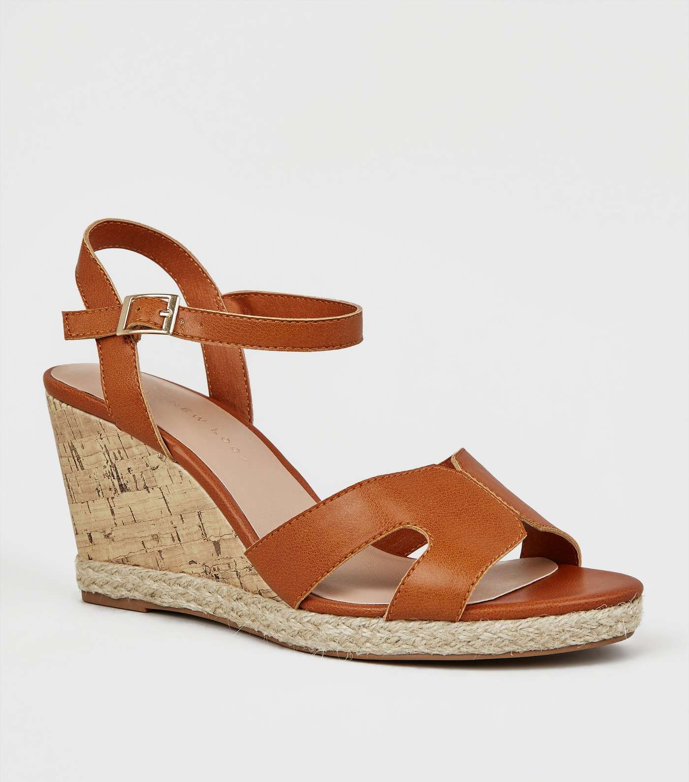 Wide Fit Tan Cork Effect Wedge Sandals