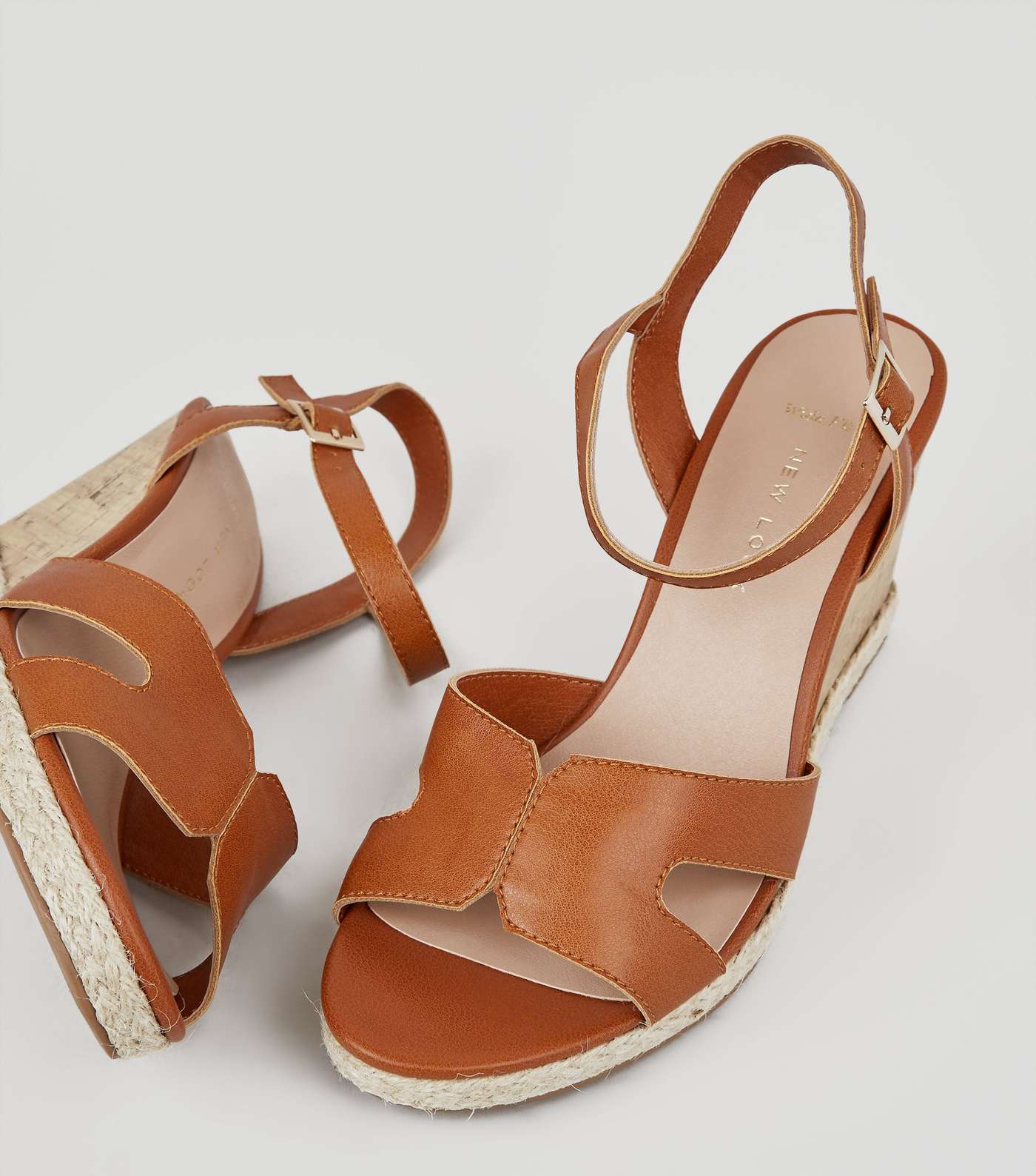 Wide Fit Tan Cork Effect Wedge Sandals Image 3