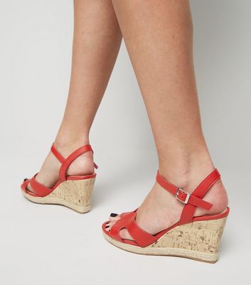 Red cork fashion wedge sandals