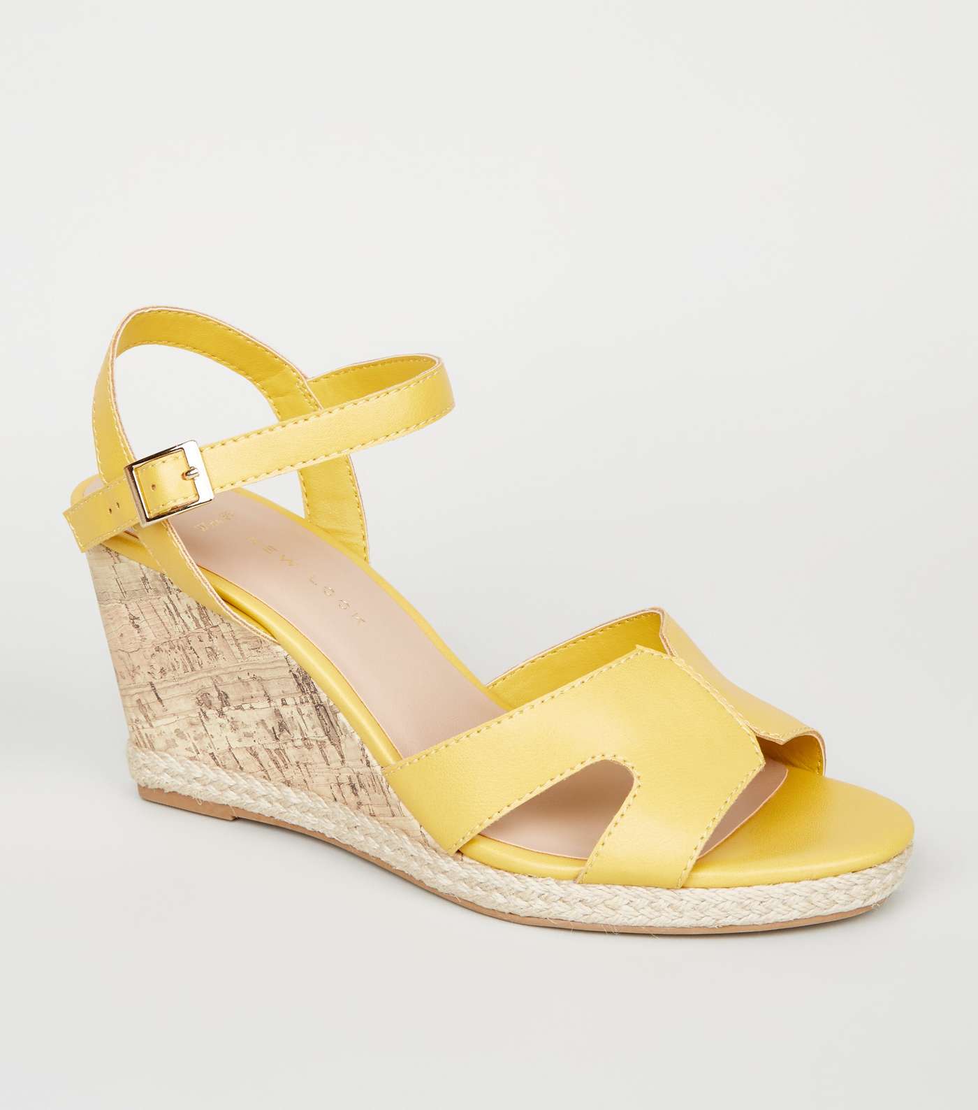 Wide Fit Yellow Cork Effect Wedge Sandals