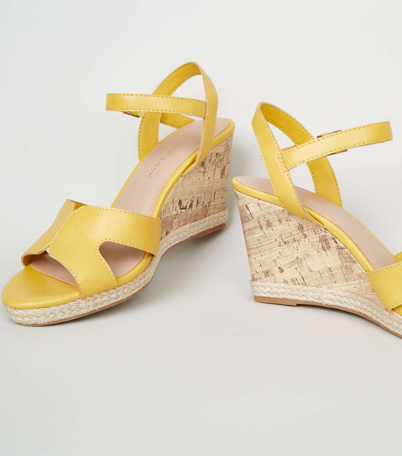 Wide Fit Yellow Cork Effect Wedge Sandals Image 3