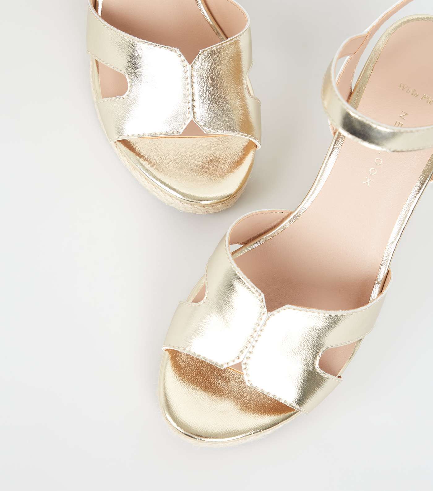 Wide Fit Gold Cork Effect Wedge Sandals Image 4