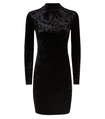 black high neck velvet bodycon dress