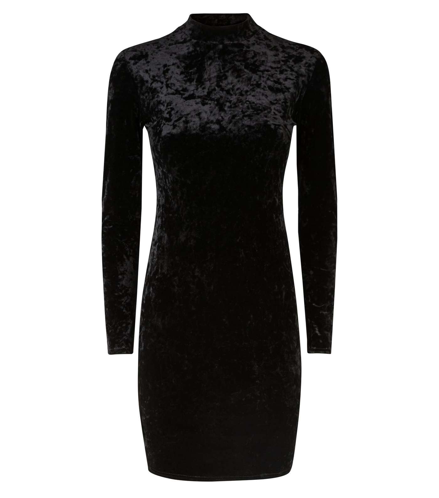 Black High Neck Crushed Velvet Bodycon Dress  Image 4