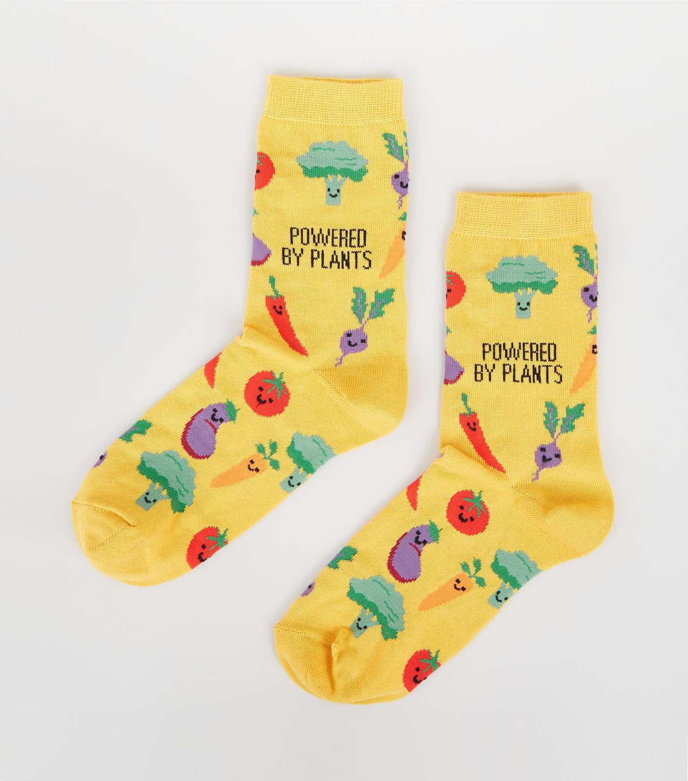 Yellow Powered By Plants Slogan Socks