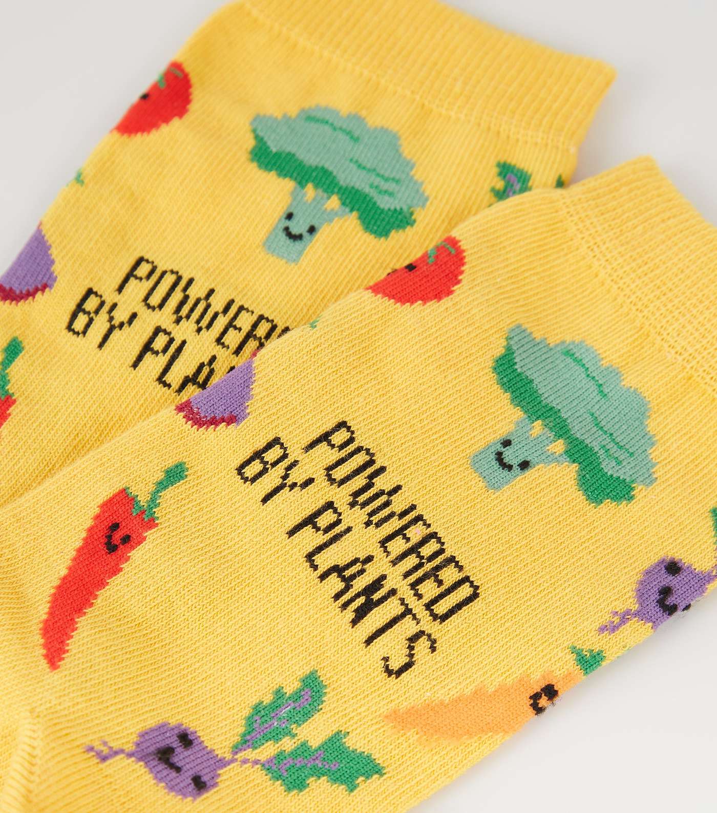 Yellow Powered By Plants Slogan Socks Image 3