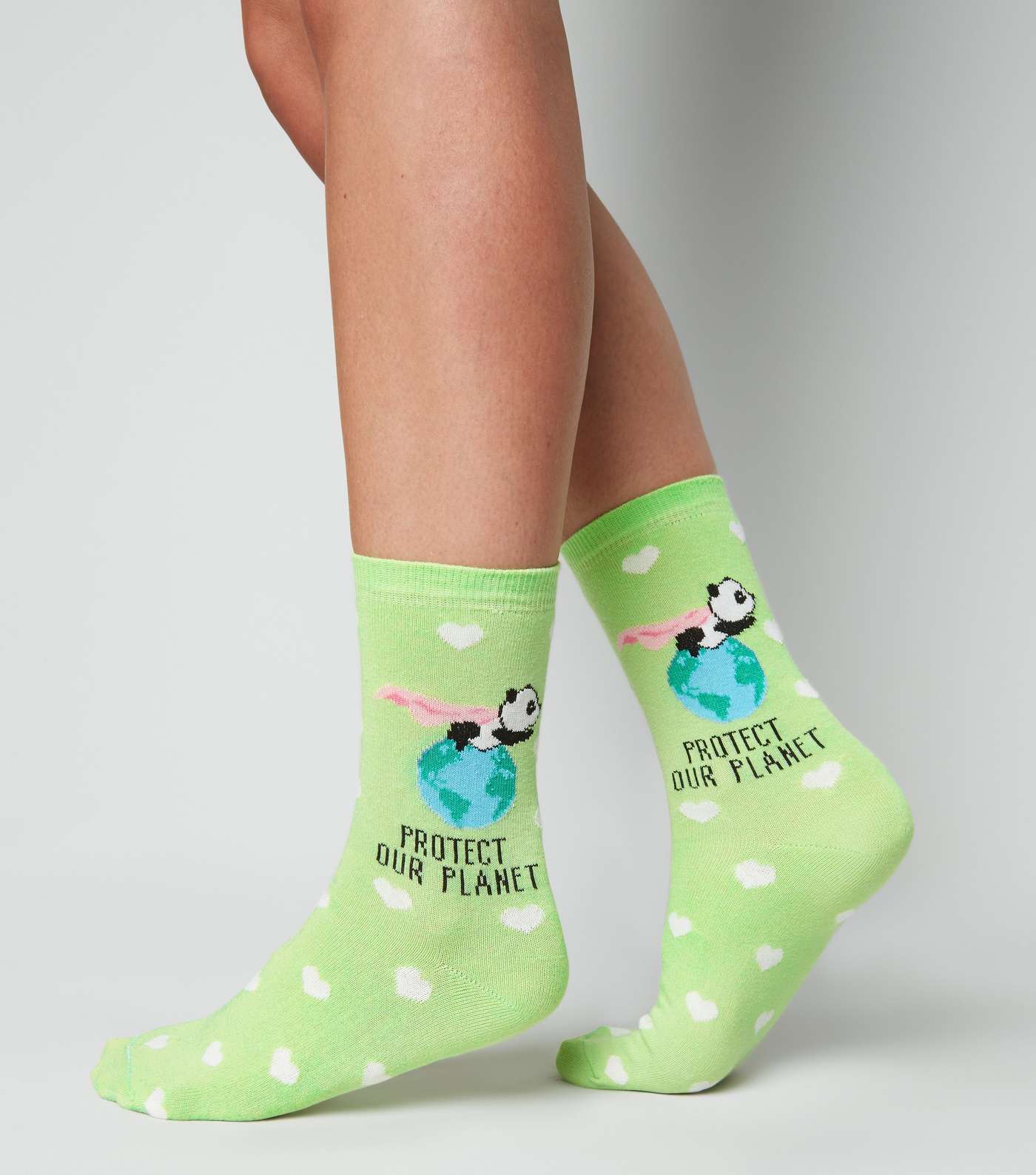 Light Green Protect Our Planet Panda Socks Image 2