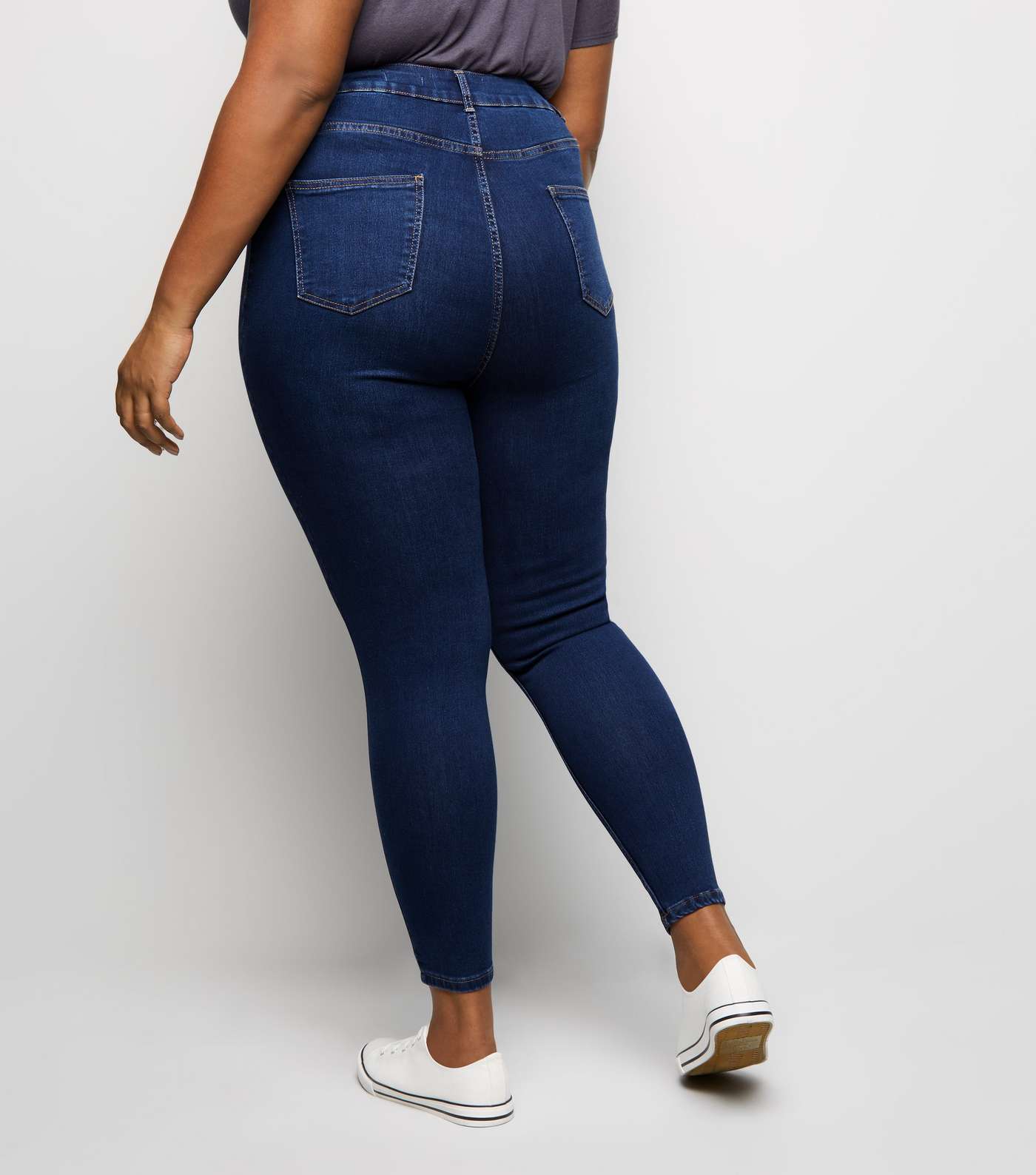 Curves Blue Ripped High Waist Super Skinny Jeans Image 3