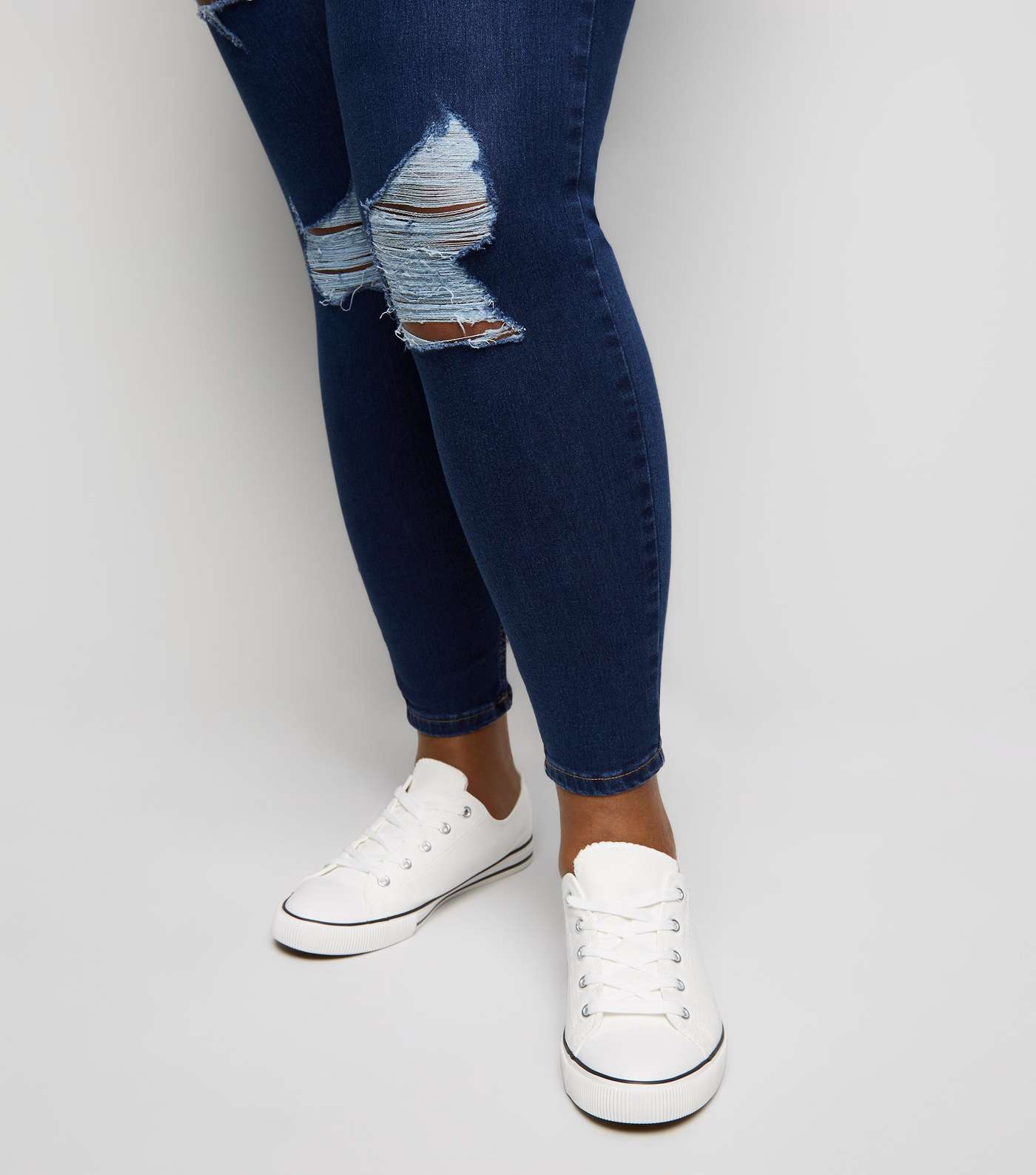 Curves Blue Ripped High Waist Super Skinny Jeans Image 5