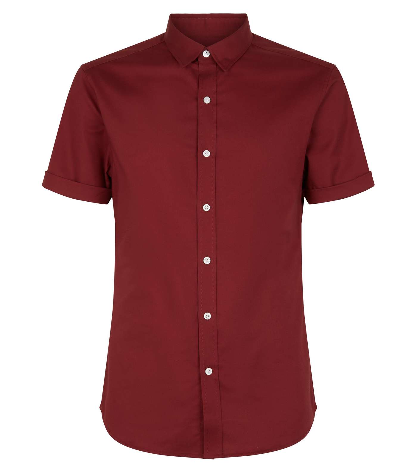 Burgundy Short Sleeve Muscle Fit Oxford Shirt Image 4